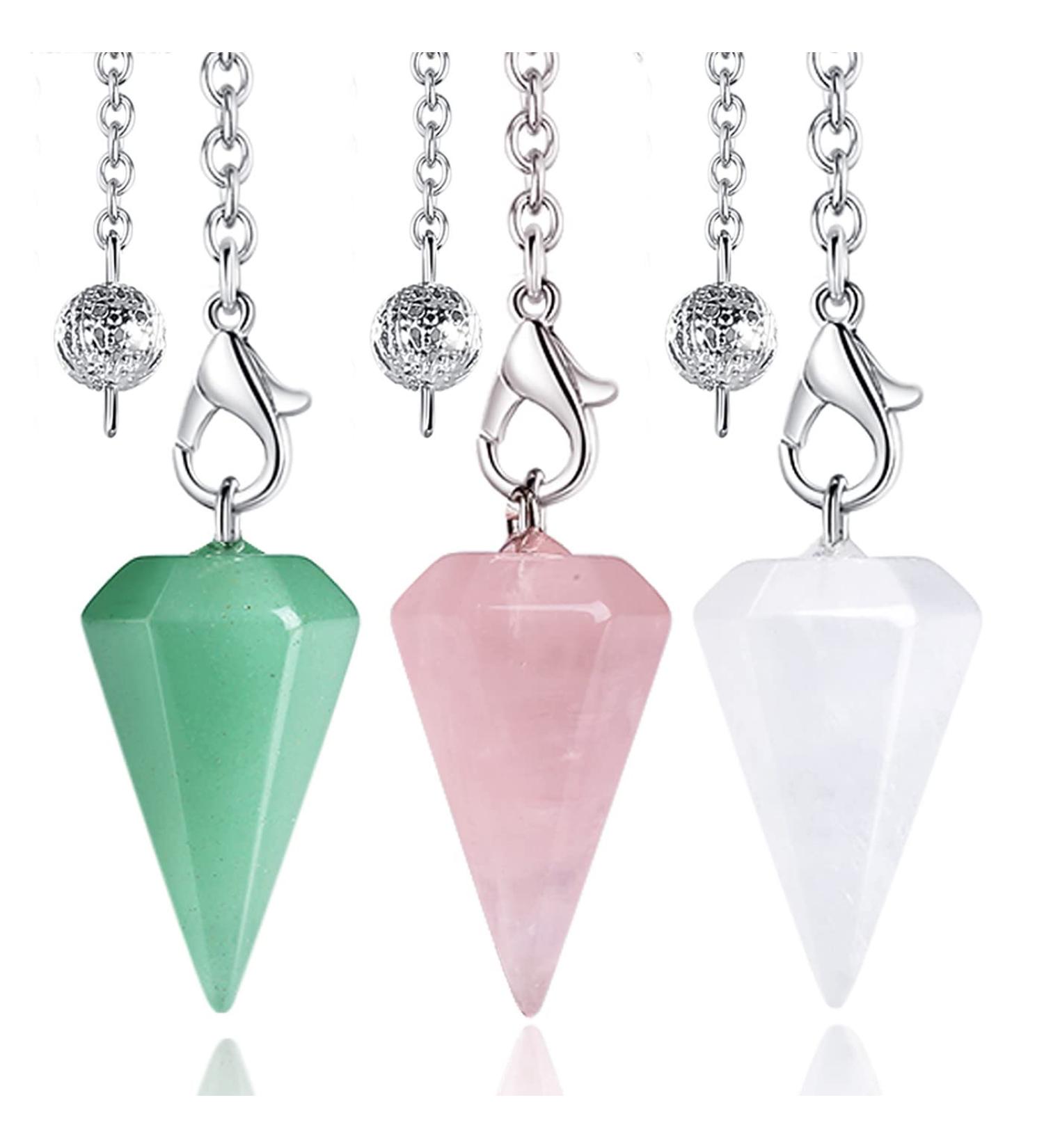 Xiannvxi 3pcs Crystal Pendulums - Rose Quartz Clear Quartz & Green Aventurine for Prophecy & Reiki - Witchcraft Supplies - Buy Online on GoSupps.com