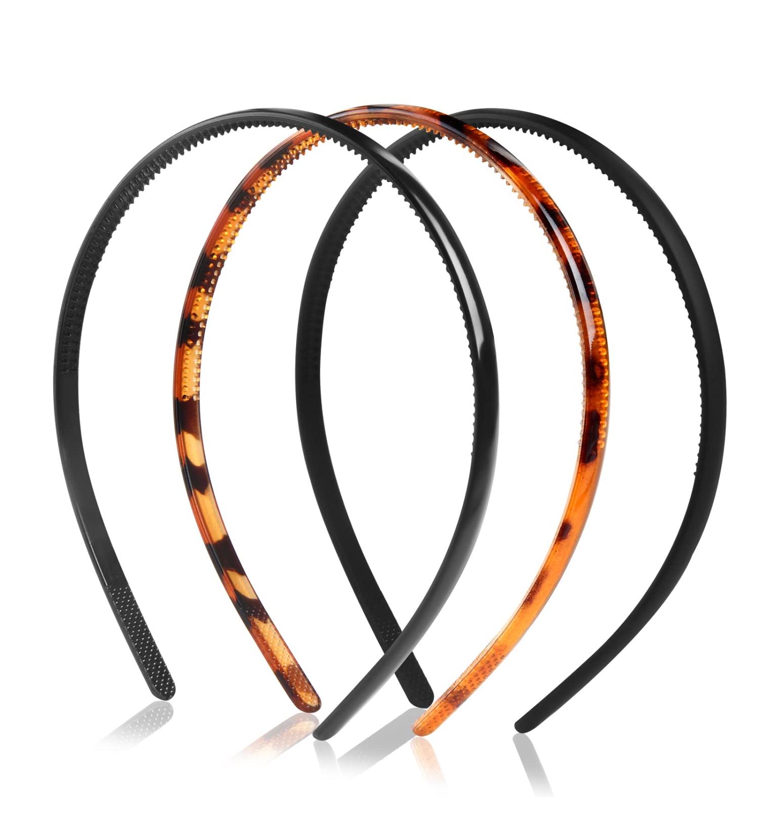 Plastic Headband Hair Ties - 3 Soft Anti-Slide Bands in 3 Colors | DIY Frontal Ligaments for Women Men & Girls - 8mm Width - Buy Online on GoSupps.com