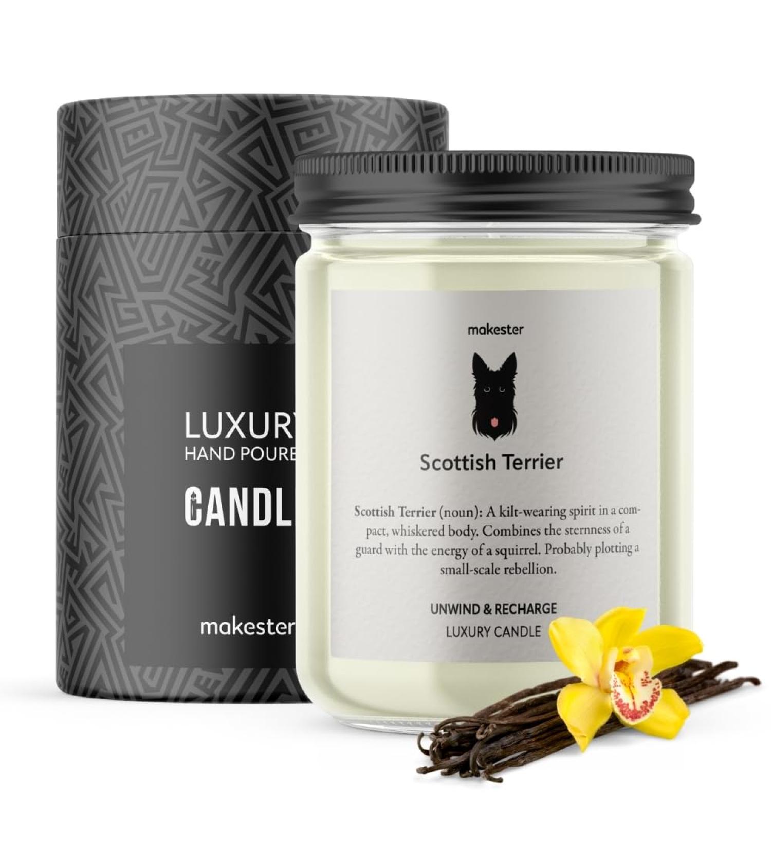 Scottish Terrier Candle - 220g Soy Wax with Vanilla Jasmine & Almond - Dog Lover Gift by Makester - Buy Online on GoSupps.com