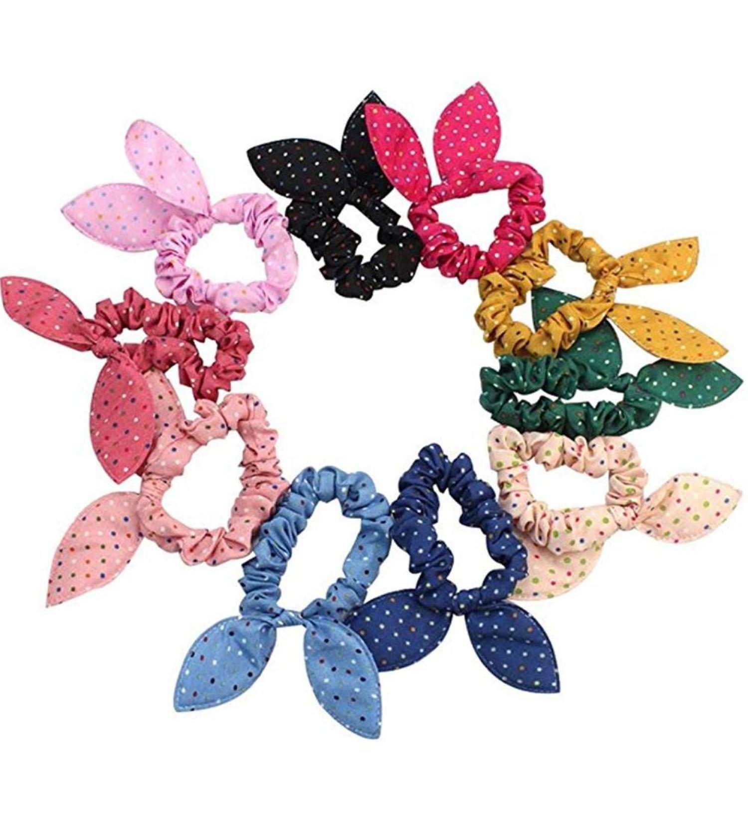 Shop Lancer 10 PC Bunny Ears Hair Scrunchies | Elastic Hair Accessories for Perfect Ponytails - Random Colors - Buy Online on GoSupps.com