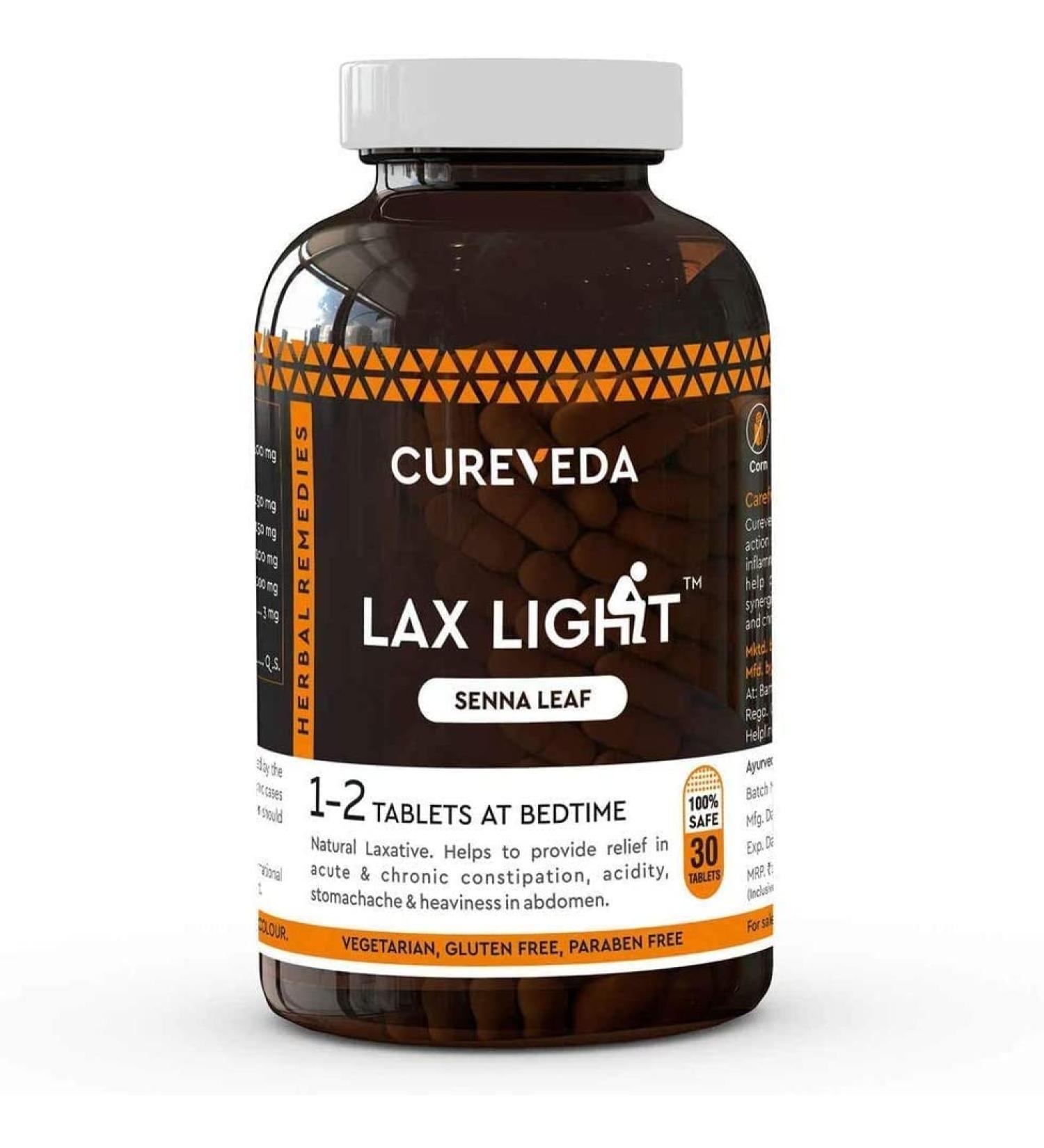 Cureveda Herbal Lax Light Senna Leaf 30 Tablets - Natural Constipation Relief - Buy Online on GoSupps.com