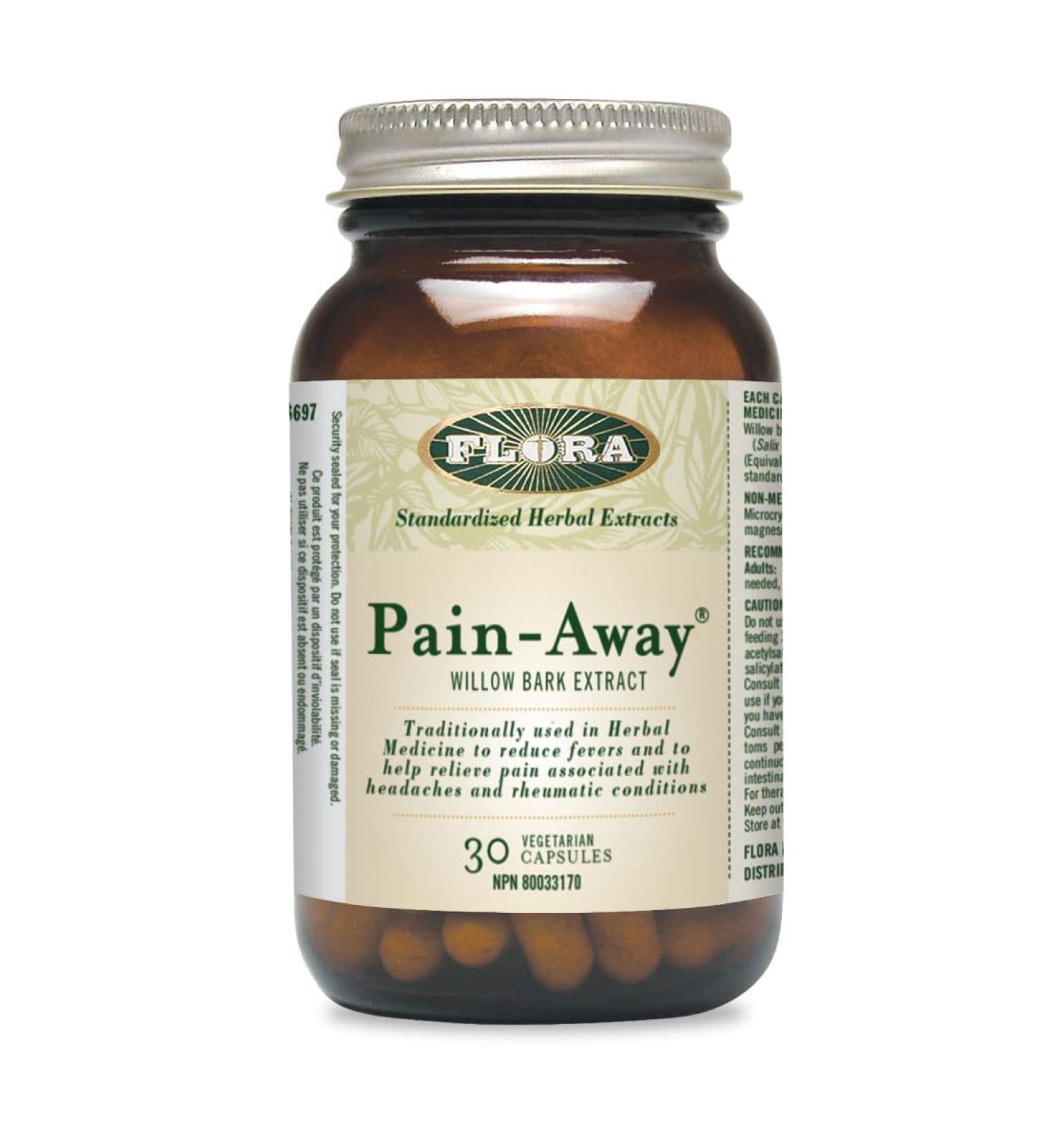 Flora Health Pain-Away - Willow Bark Extract Original Source of ASA Traditionally Used in Herbal Medicine Natural Way to Relieve Minor Aches and Pains Gluten-Free Vegan - 30 Vegetarian - Buy Online on GoSupps.com