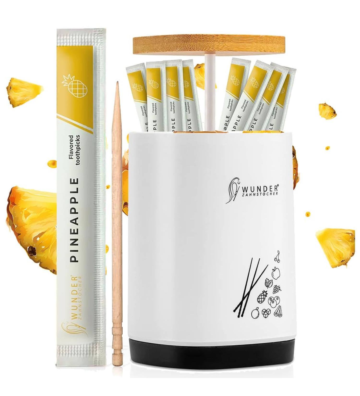 Miracle Toothpick - Pack of 100 Individually Wrapped Pineapple Flavored Toothpicks + Dispenser | Fresh Breath & Oral Hygiene Aid - Buy Online on GoSupps.com