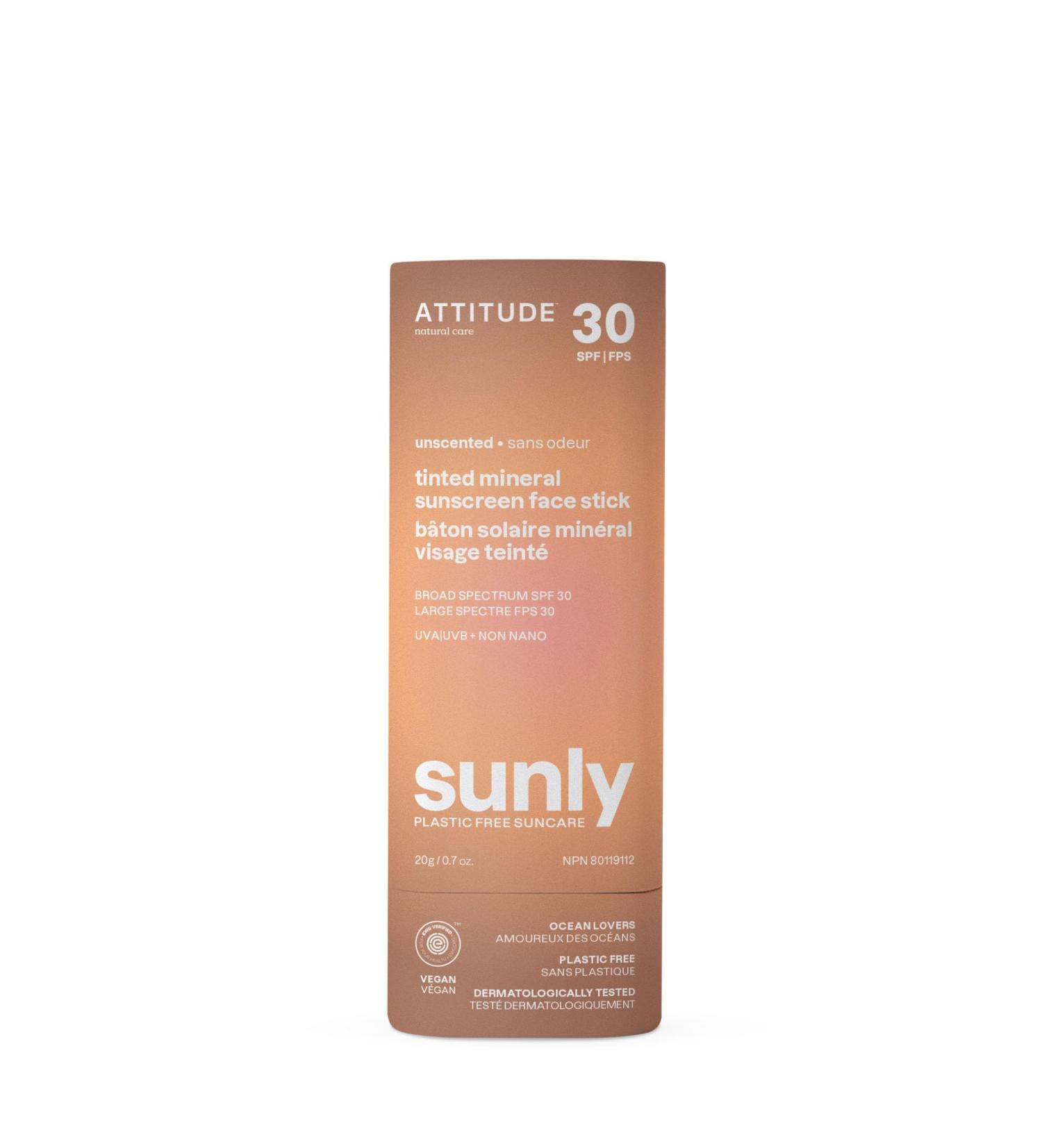 ATTITUDE Tinted Mineral Sunscreen Face Stick SPF 30 - EWG Verified Plastic-Free Vegan Broad Spectrum UVA/UVB Protection - Buy Online on GoSupps.com