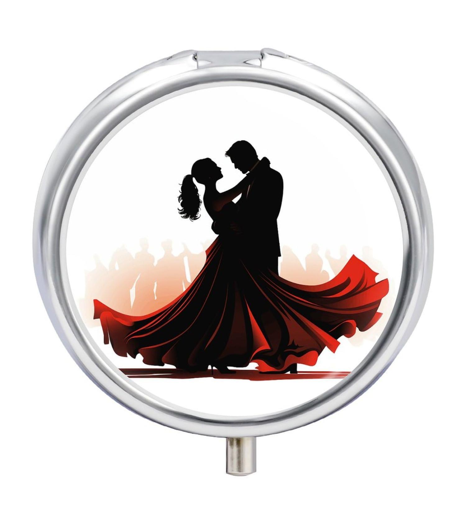 Round Pill Box - Ballroom Dance Print 3 Compartment Medicine Organizer Decorative Metal Portable Pocket Pill Case - Buy Online on GoSupps.com