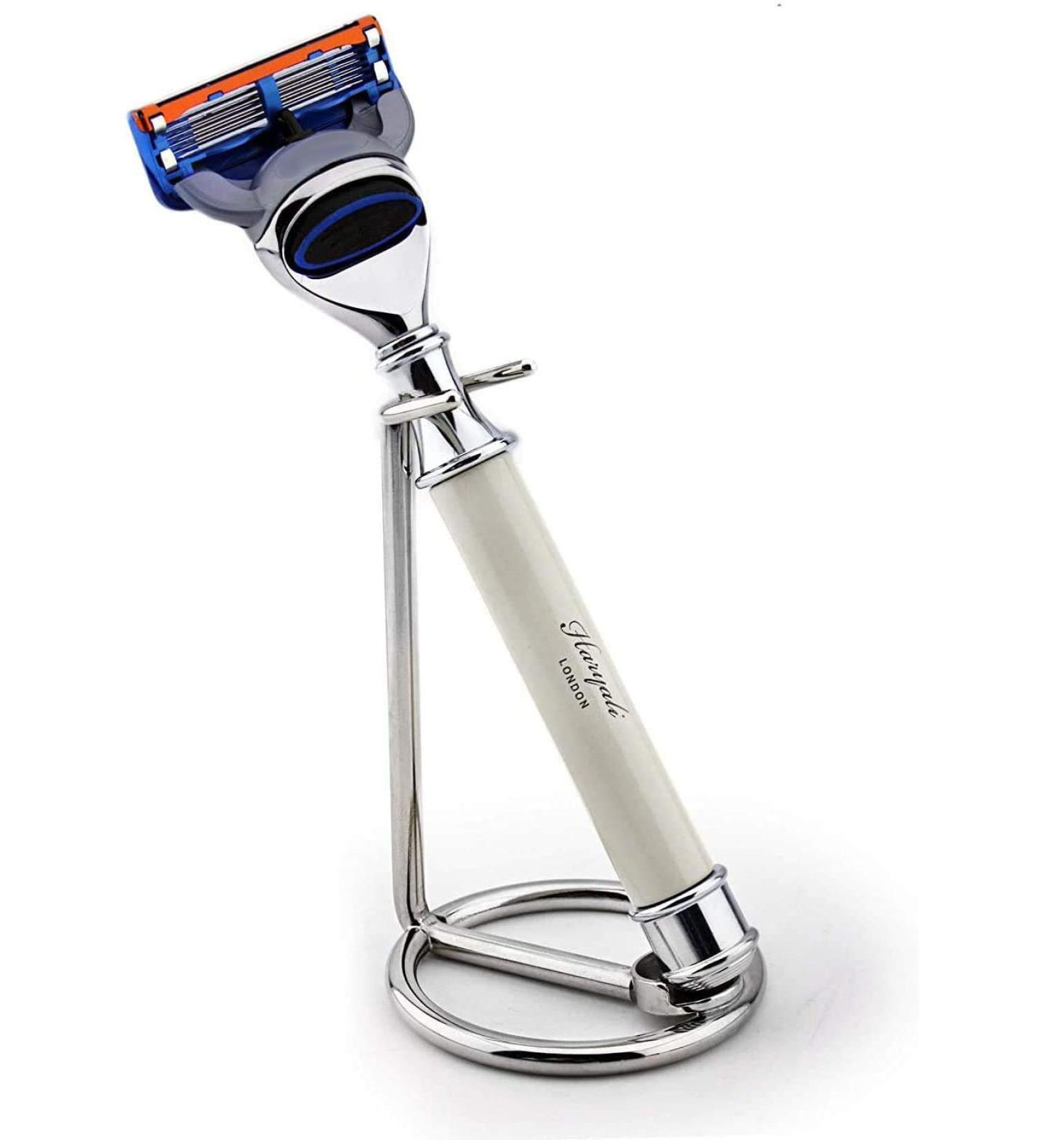 Luxurious Ivory Edge Razor Set - 5 Stainless Steel Razors & Classic Stand for Men | International Shipping - Buy Online on GoSupps.com