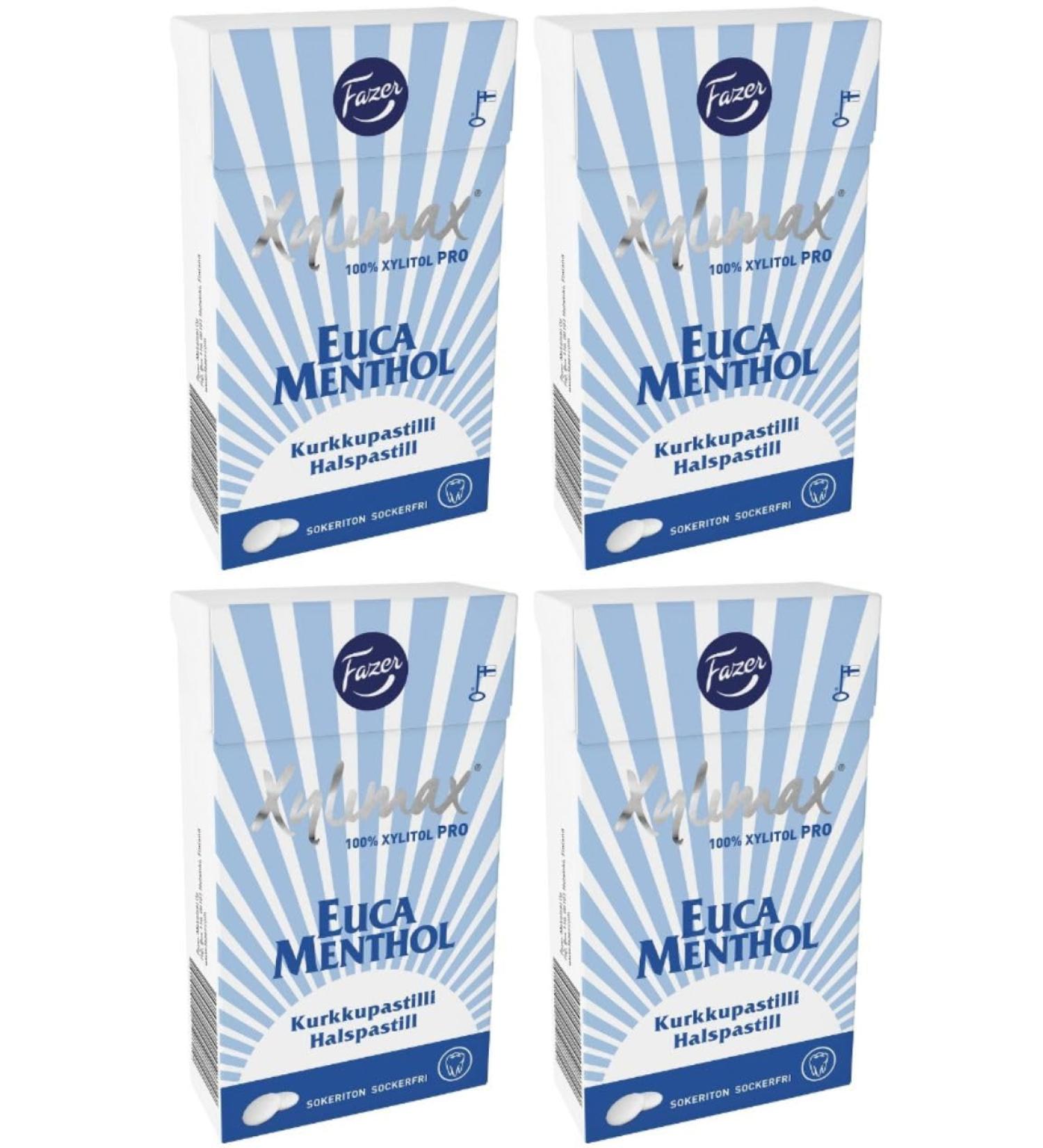 Fazer Xylimax Eucamenthol Lot de 4 bo tes de 38 g sans sucre 100 % xylitol Pastilles Dragees Menthes Bonbons Bonbons