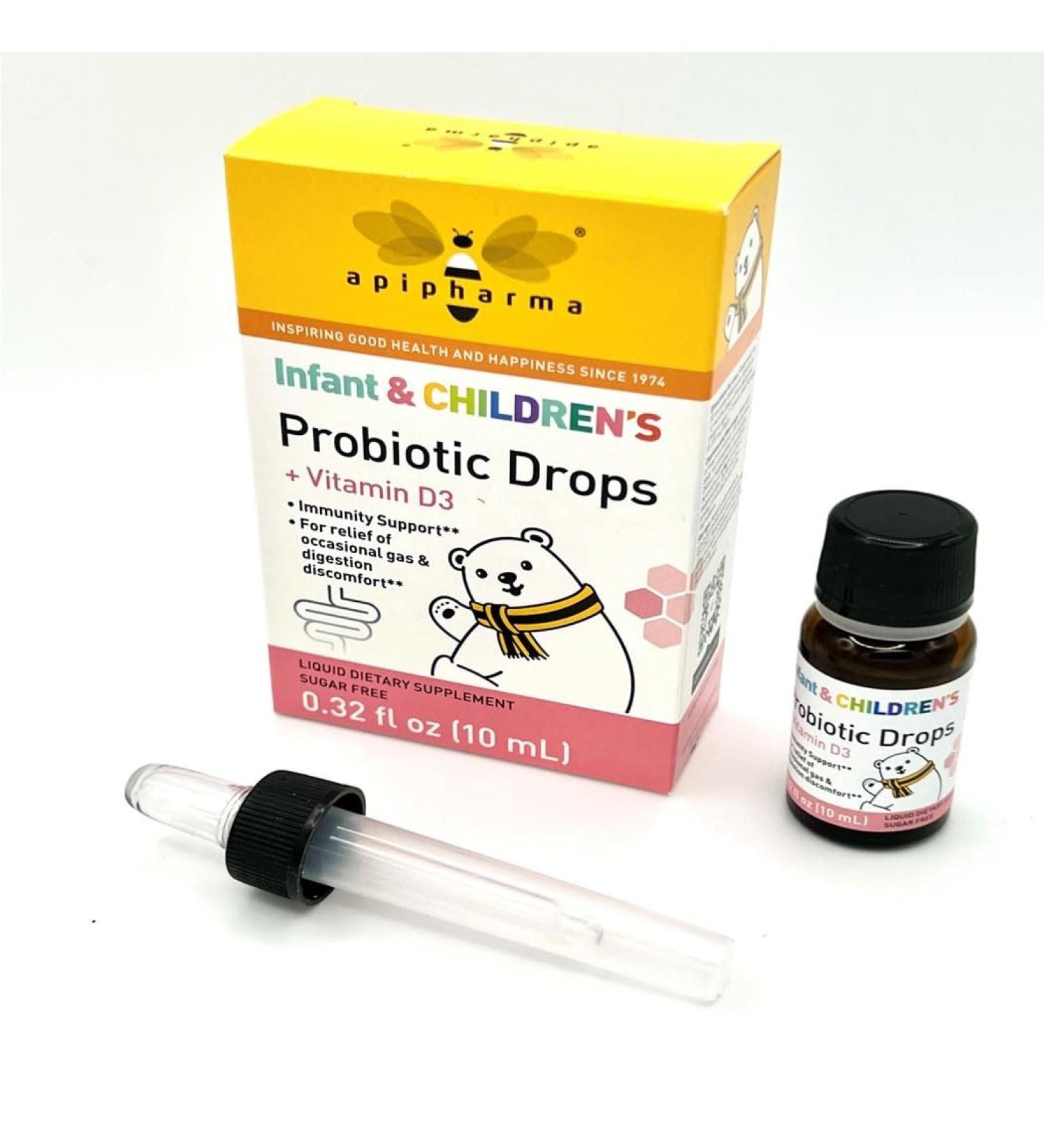apipharma Infant Probiotic Drops with Vitamin D3 - for Kids Toddlers & Infants - Digestive Health & Immunity Support Gas & Discomfort Assistance (0.32oz) - Buy Online on GoSupps.com