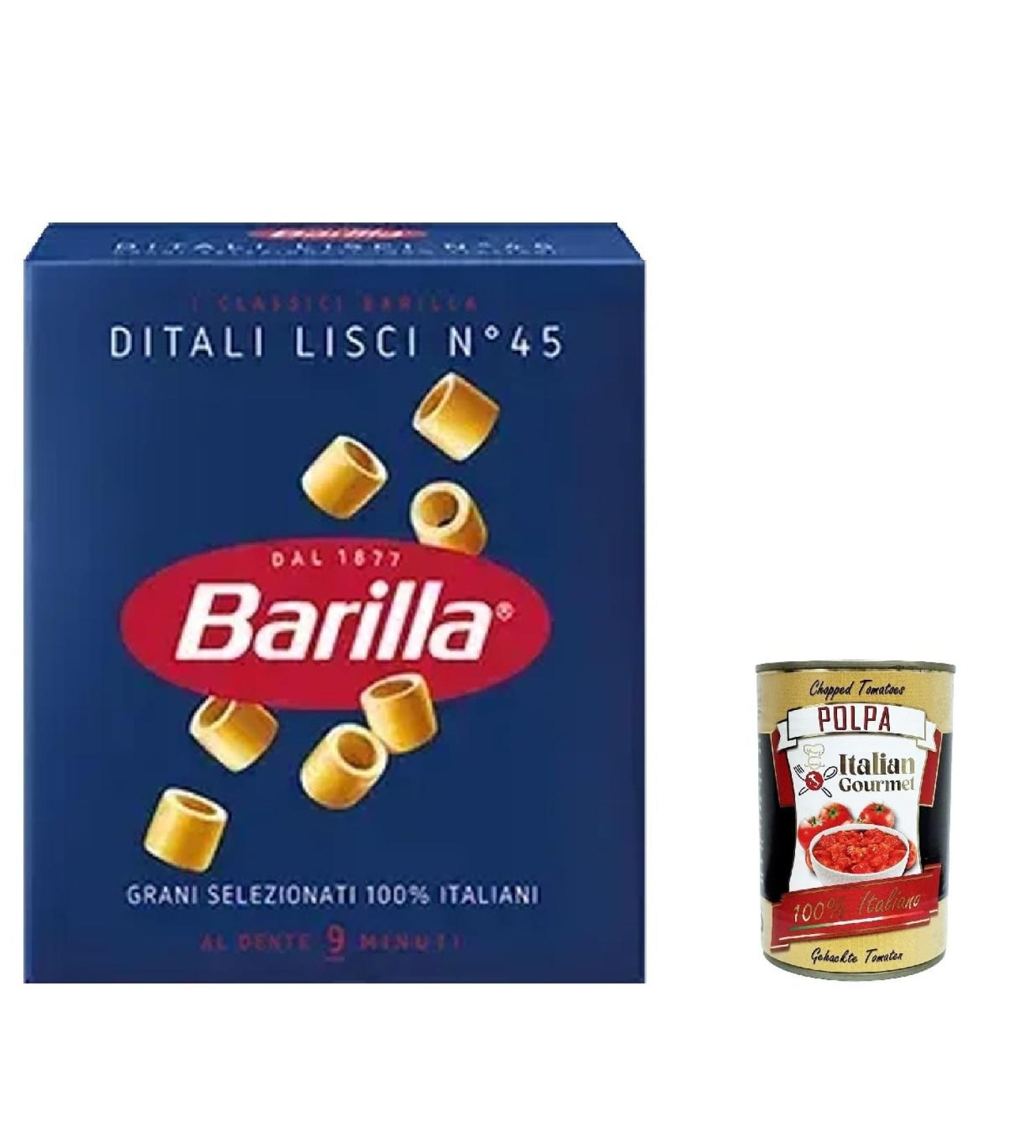 Italian Gourmet E.R. Barilla Ditali Lisci Pasta No. 45 500 g + Italian Gourmet Pulpa 400 g Pack of 10 - Buy Online on GoSupps.com