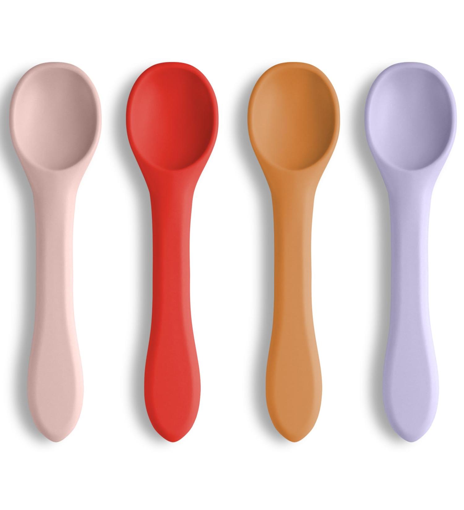 Vicloon 4 Pcs Baby Spoons | Silicone Self-Feeding Training Spoons for Kids, Toddlers, Infants - Pink Series - Buy Online on GoSupps.com