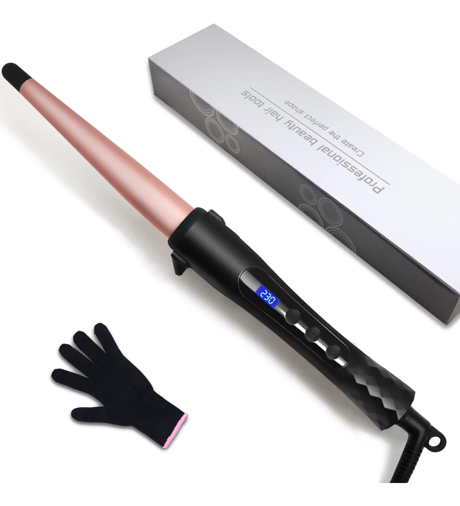 1/2-1 Inch Tapered Curling Iron | Ceramic Hair Curler Wand | Adjustable Temperature | Heat Resistant Glove | Rose Pink - Buy Online on GoSupps.com
