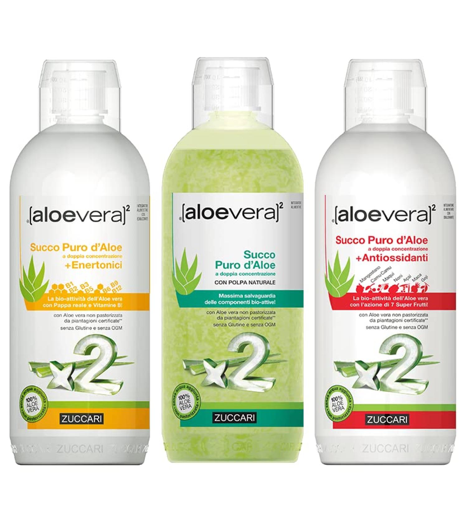 ZUCCARI Zuccari - Aloe Vera Juice Pack of 3 x 1000 ml Pure + Antioxidants + Energetics