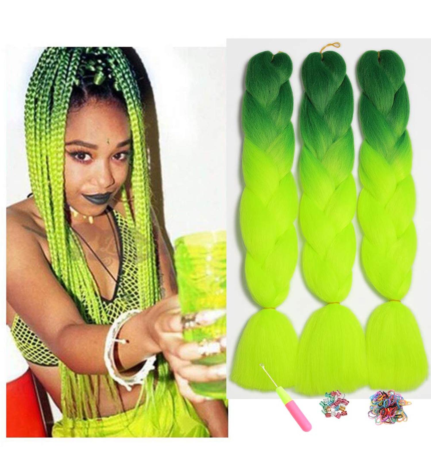 Buy Showjarlly Kanecalon Hair Braids - Ombre Jumbo Extensions 24 Dark Green/Yellow-Green (3-Pack) | International Shipping - Buy Online on GoSupps.com