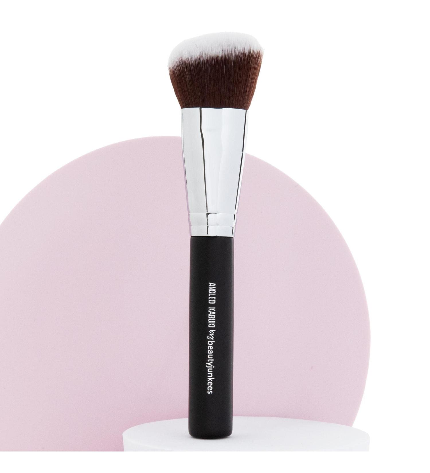 Angled Kabuki Blush Brush - Beauty Junkees Soft Synthetic Bristles for Blusher, Bronzer, Contour, Highlighter, Foundation - Ideal for Sculpting, Blending, Buffing Powder, Liquid, Cream, Mineral Makeup - Buy Online on GoSupps.com