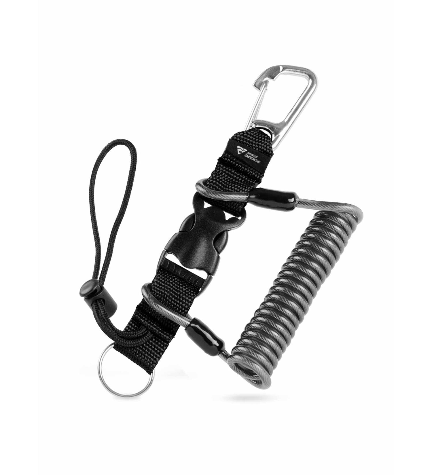 Rogue Endeavor Heavy Duty Dive Coil Lanyard with Quick Release Buckle - 36 Steel Core - Ideal for Cameras, Lights, Tools - Smoke Black - Buy Online on GoSupps.com