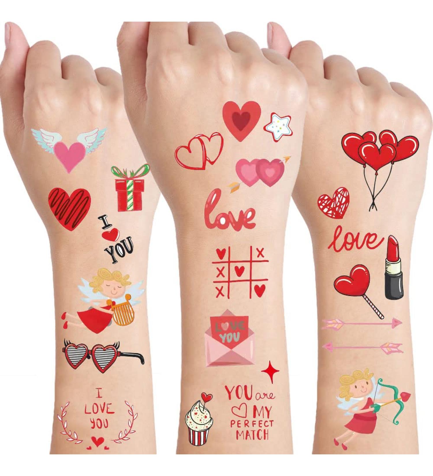 Valentine's Day Temporary Tattoos - 130PCS Red Pink Heart Lips Flowers - Waterproof Fake Tattoo Stickers for Women Kids - Perfect for Valentine's Day Wedding Party Favors - 10 Sheets - Buy Online on GoSupps.com