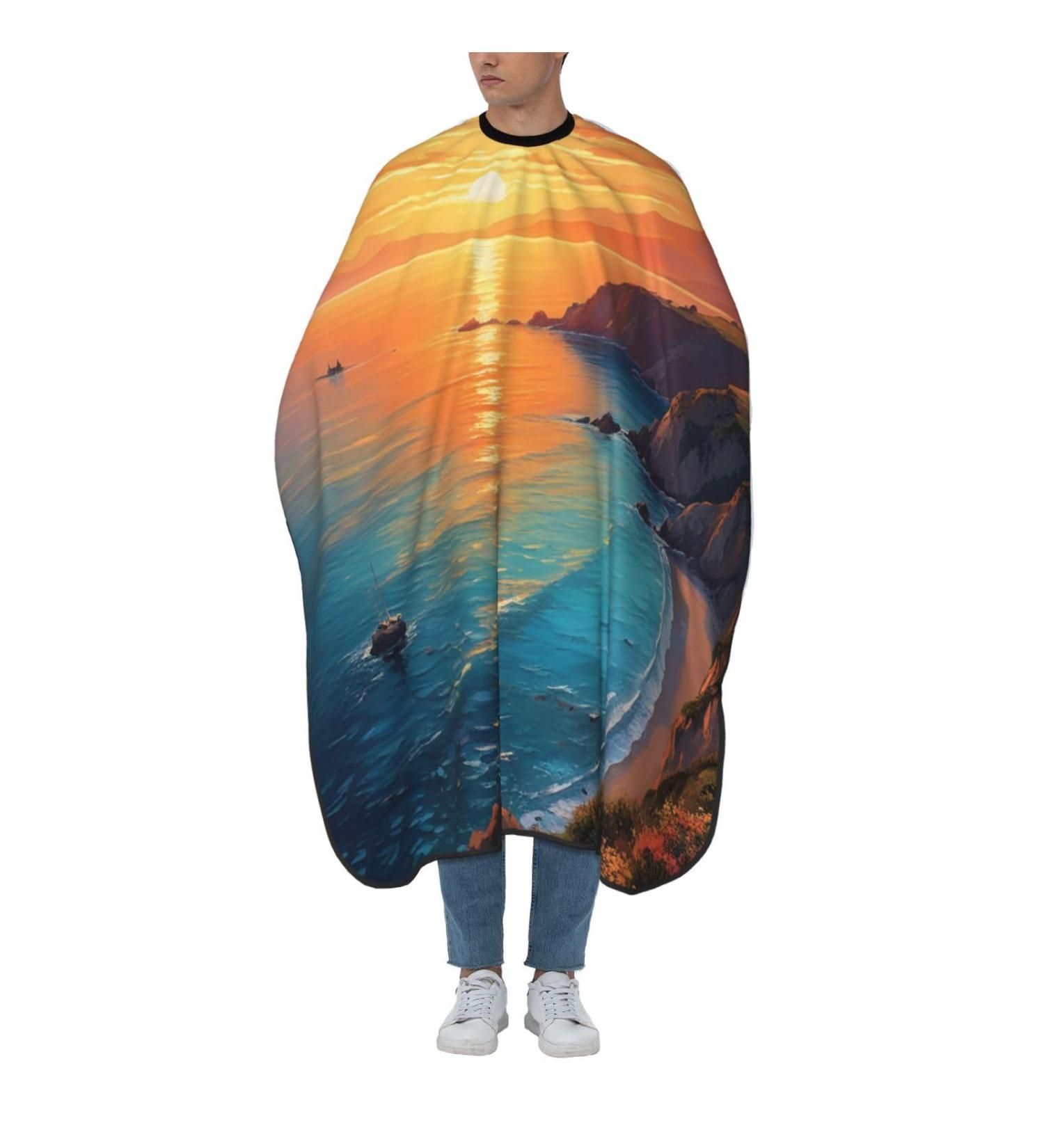 Buy Sunset Sea Printed Polyester Hair Cutting Cape - Professional Adult Haircut Accessories | Smooth No Sticky Hair | 55x66in for International Shipping - Buy Online on GoSupps.com