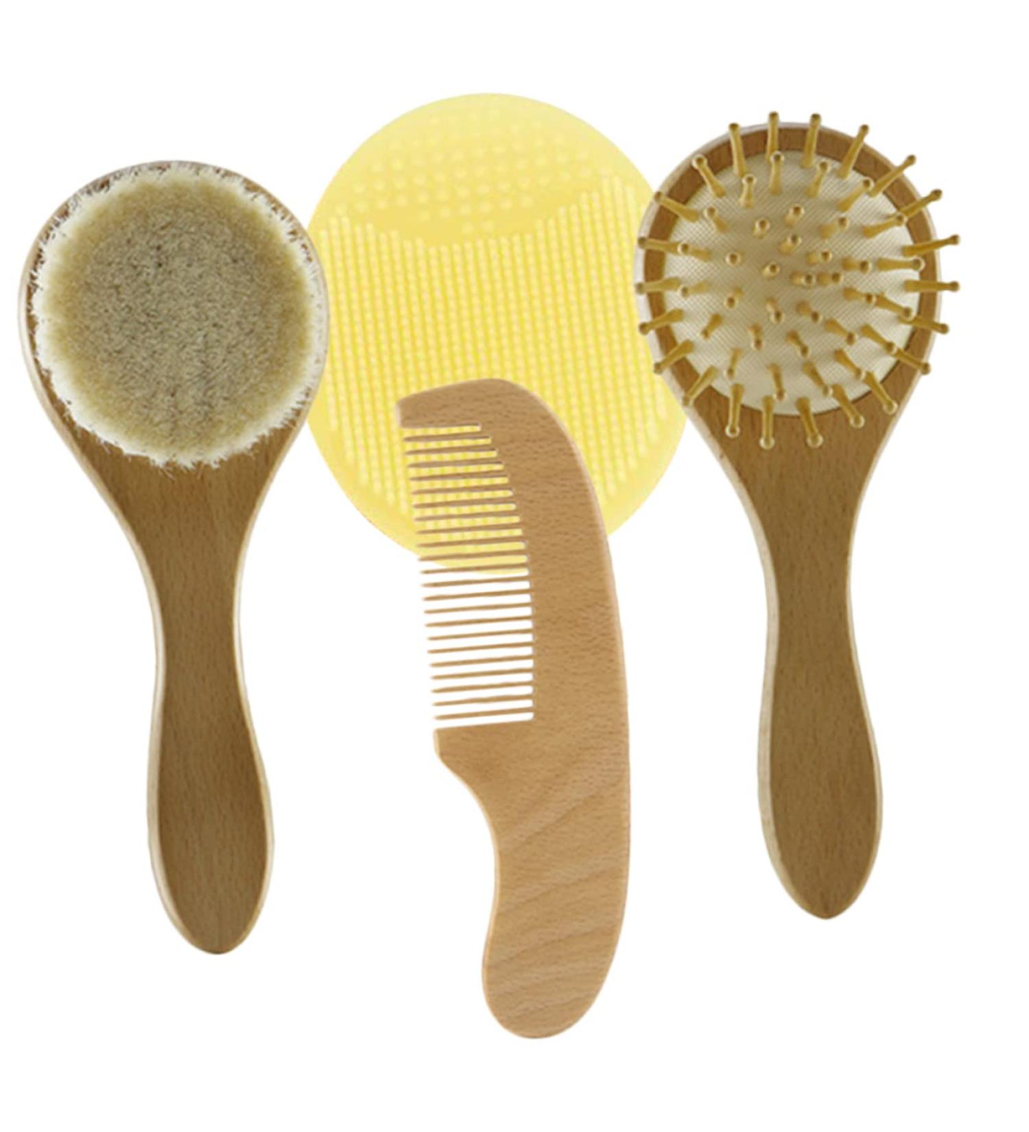 Kisangel Infant Hair Brush Set - Silicone Bath Cap, Wooden Wool Comb, Scalp Massager - Kids Hair Shower Gift for Newborns and Toddlers - Buy Online on GoSupps.com