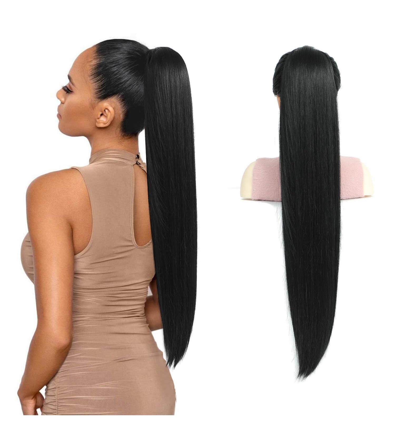 FINE PLUS 30 Inch Natural Black Ponytail Extension Long Yaki Straight Drawstring Ponytail Extension Clip in Ponytail Hair Extensions for Women(30 Inch Natural Black) 30Inch Natural Black - Buy Online on GoSupps.com