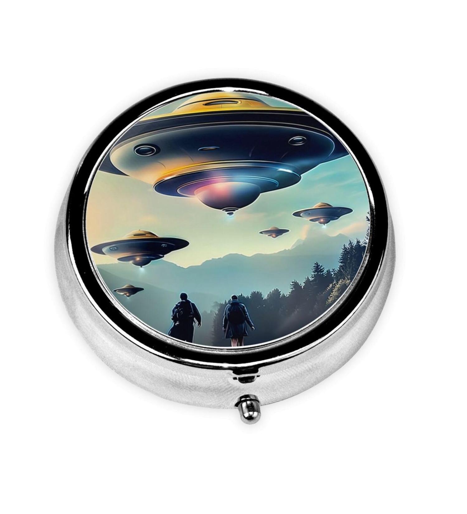 UFO Landing Portable Metal Pill Box | Round 3-Compartment Design | Ideal for Travel & Small Pills - Buy Online on GoSupps.com