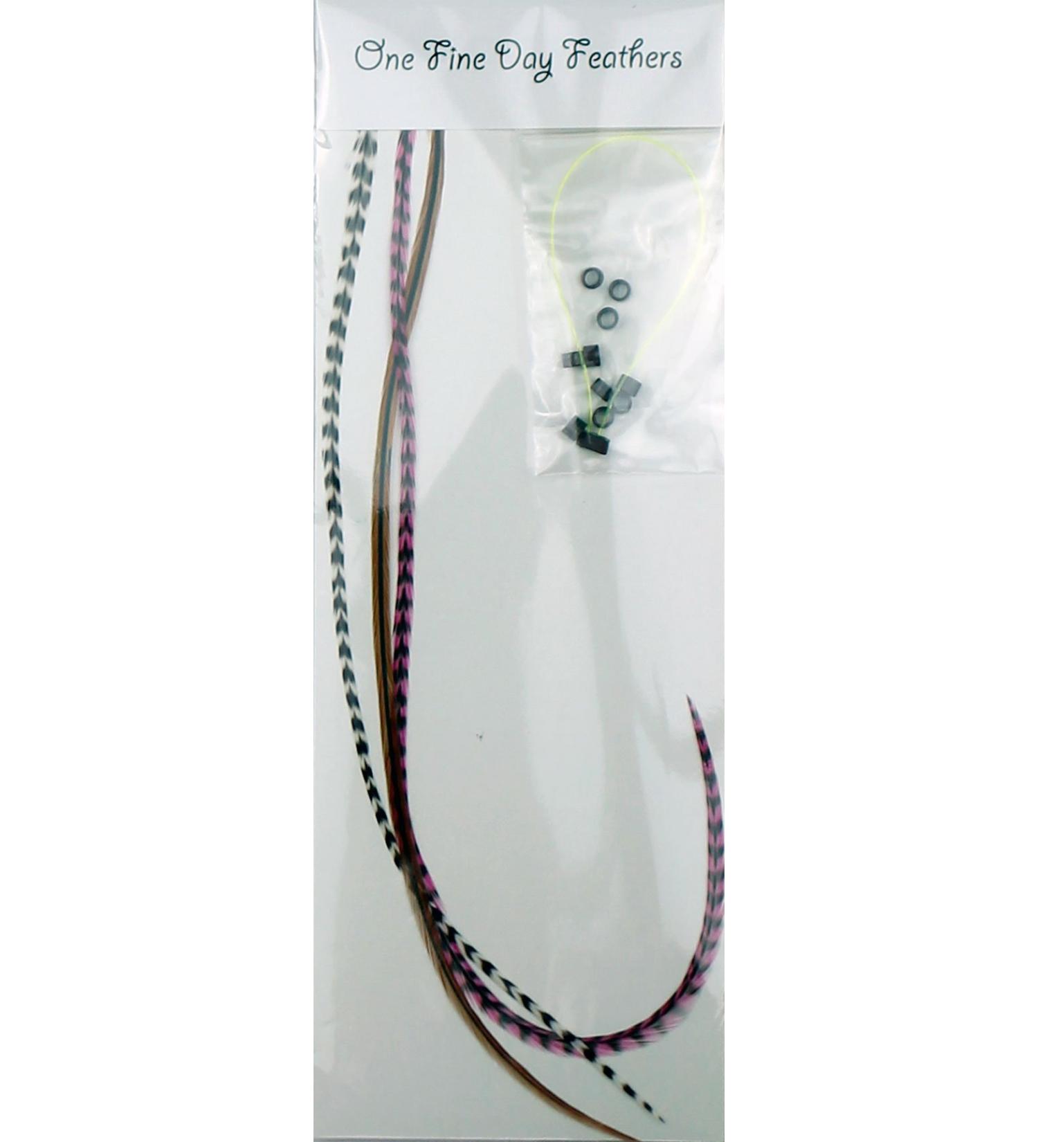 Feather Hair Extensions 3 Pack + Rings/Loop (Pink Naturals)