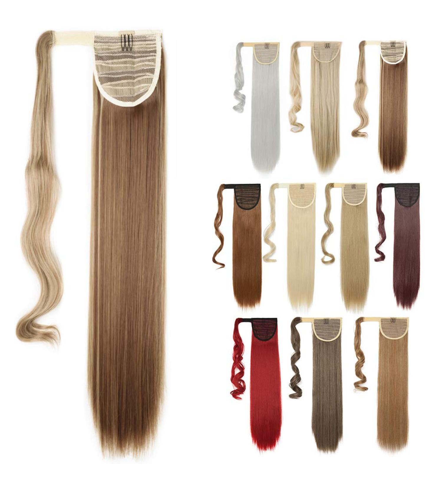 Silk-co Straight Pony Tail Hairpiece Clip in Hair Extensions - 23 Inch Wrap Around Ponytail for Women - Light Brown&Blond Highlights - Buy Online on GoSupps.com