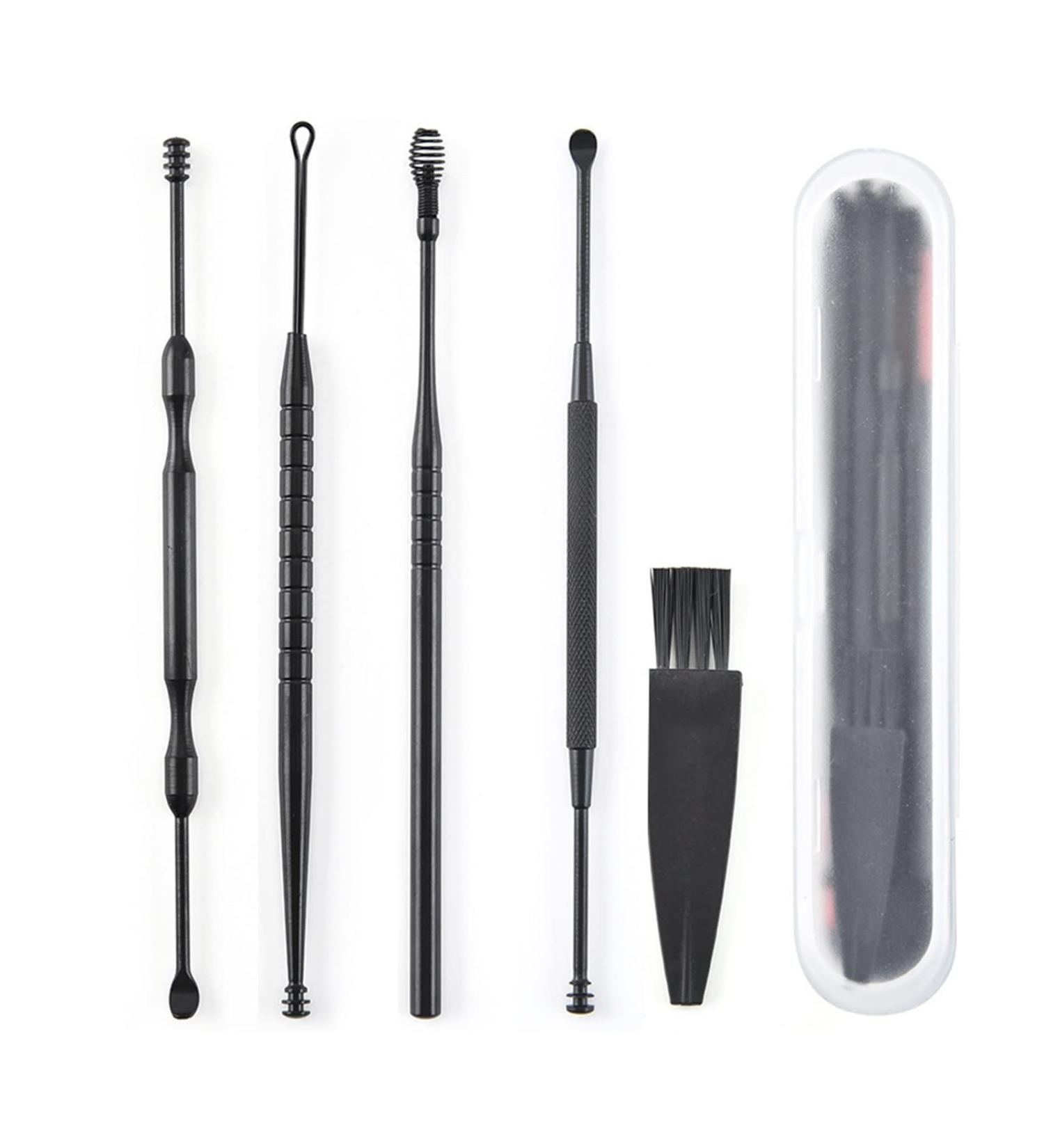 MACIMO Stainless Steel Ear Cleaner Spoon Set - 5pcs Black | Ear Wax Removal Tool Kit - Buy Online on GoSupps.com