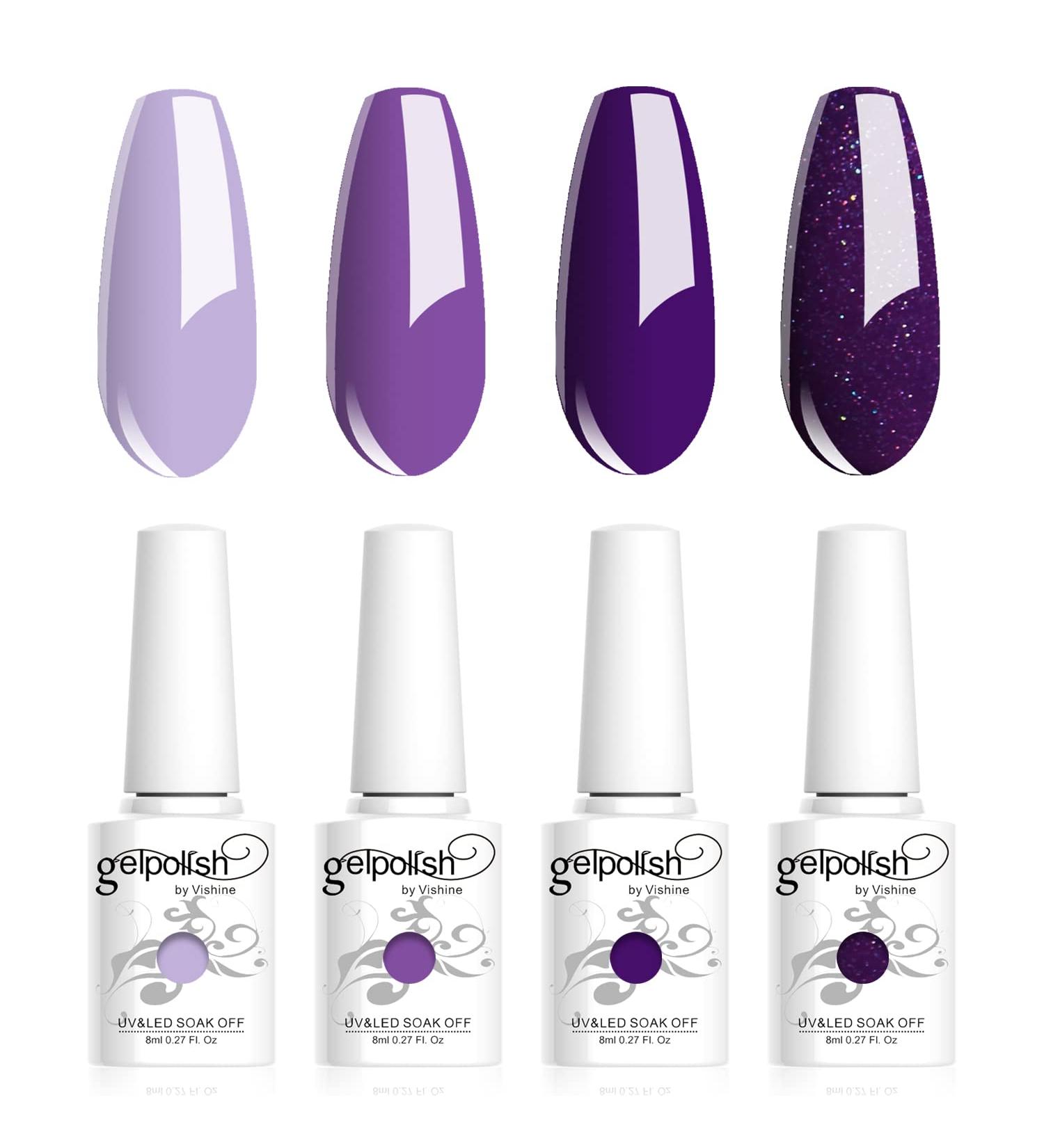 Vishine Purple Gel Nail Polish Kit- 4 Colours Gel Polish Set Grape Purple Glitter Nail Polish Soak Off UV LED Nail Lamp Gel Nail Kit 8ml Nail Art Manicure Salon DIY at Home 4 Colour-C017 - Buy Online on GoSupps.com
