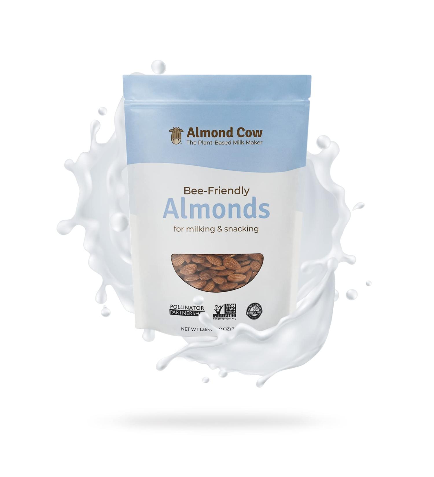 Almond Cow Raw Almonds for Homemade Almond Milk 3lbs | USA Grown | Vegan | Non-GMO | Bee-Friendly | Glyphosate Residue Free - Buy Online on GoSupps.com