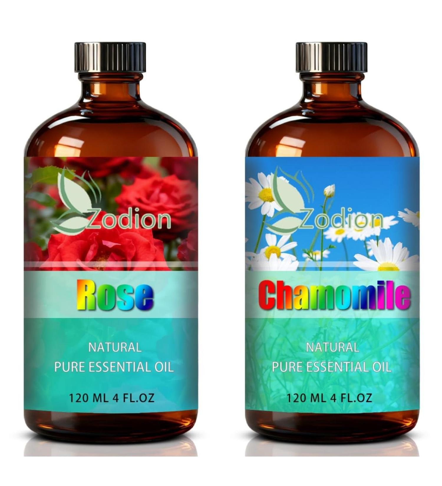 Chamomile Essential Oil 4 Fl Oz and Rose Essential Oil 4 Fl Oz - Chamomile & Rose Oil for Diffuser Aromatherapy Home Fragrance Skin & Hair Care DIY Candle & Soap Making Yoga - Buy Online on GoSupps.com