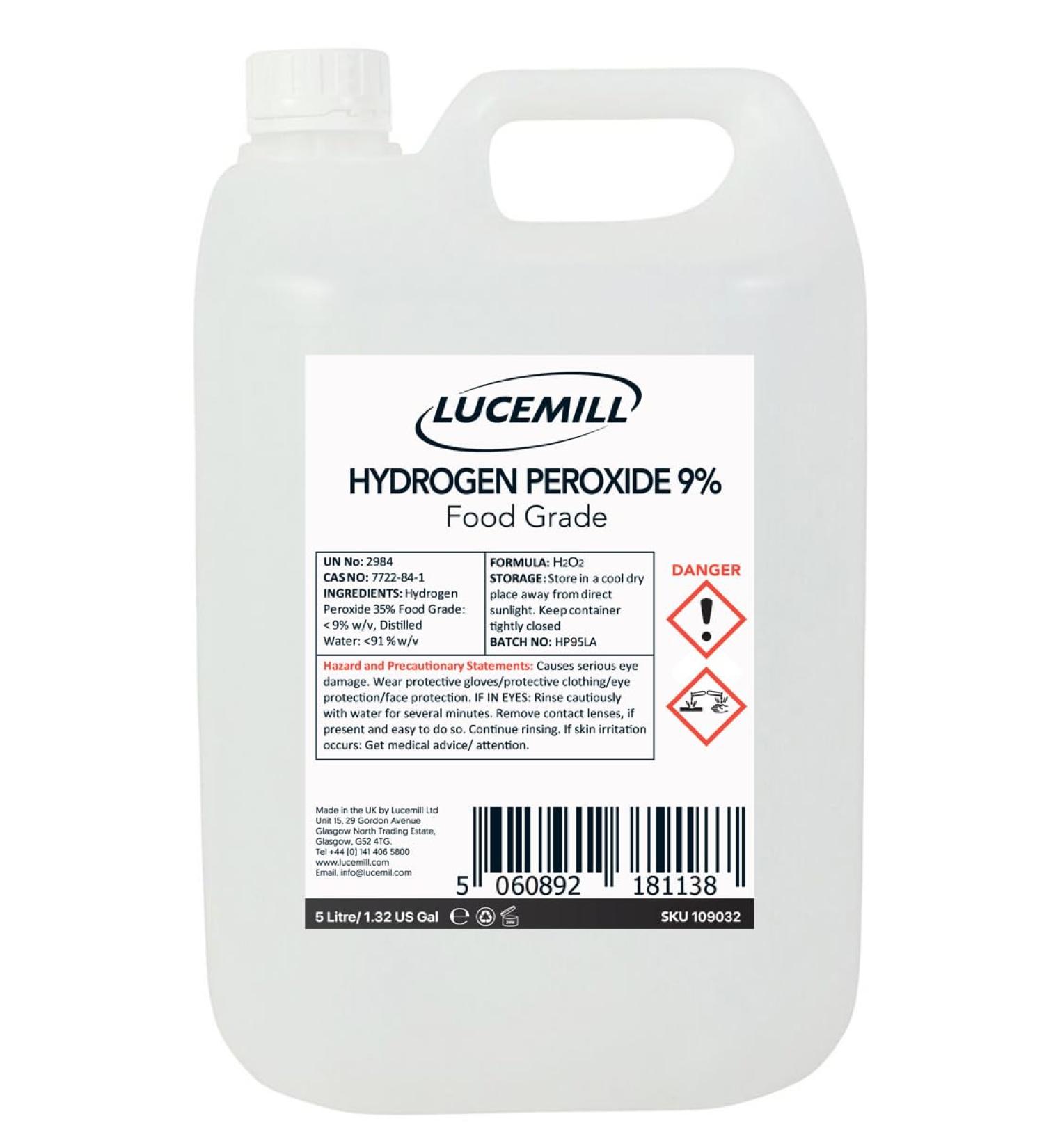5 Litre (5L) Hydrogen Peroxide 9% Additive Free Food Grade