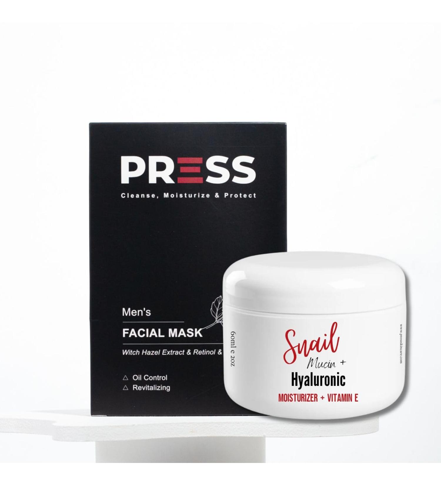PRESS SKINCARE Snail Mucin Hyaluronic Moisturizer & Vitamin E | Hydrating Cream & Facial Sheet Mask for Brightening Anti-Aging & Pore Cleansing - Buy Online on GoSupps.com