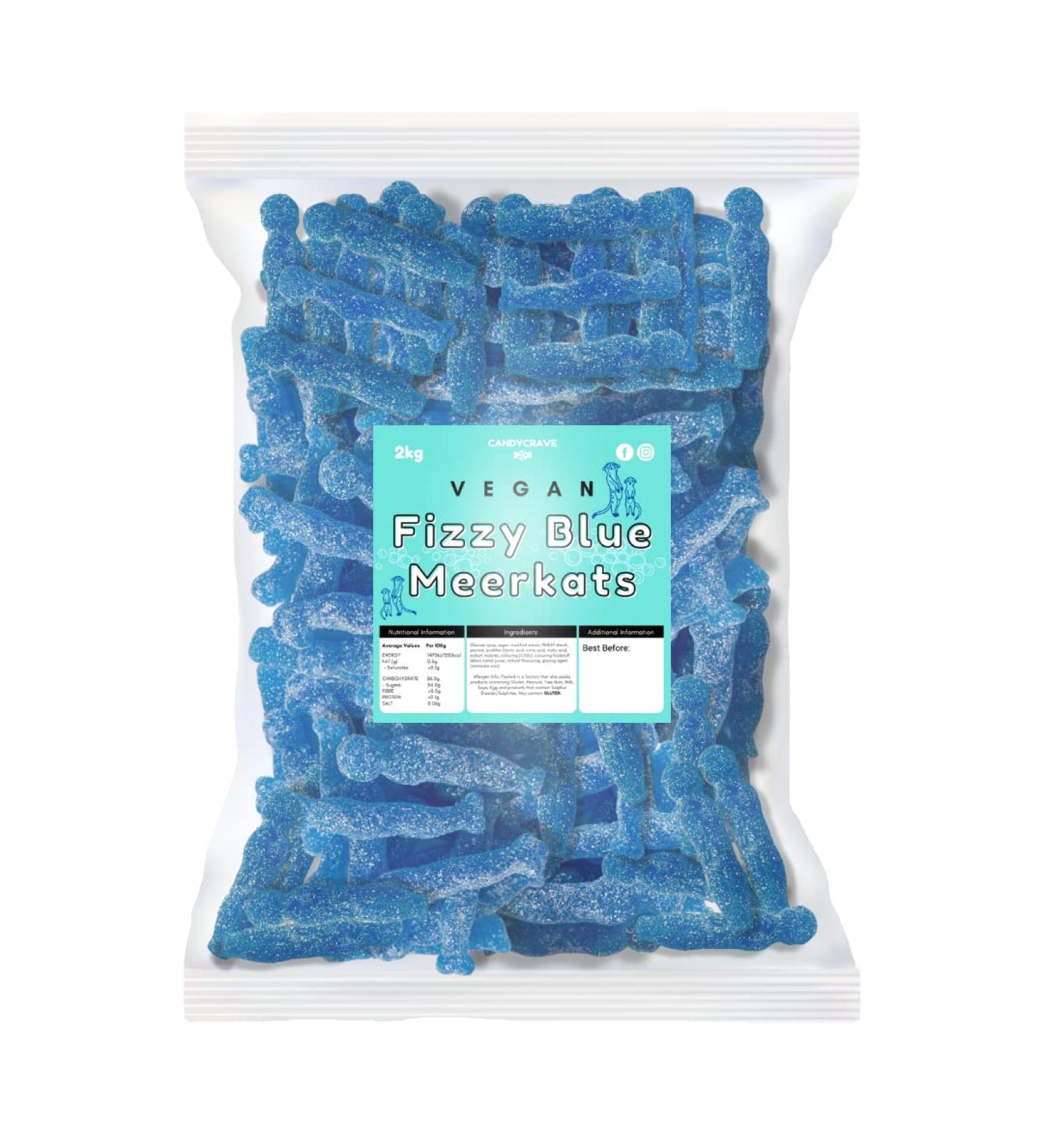 Fizzy Blue Meerkats Sweets - 2KG Bag - Blue Sweets - Baby Shower - Gender Reveal - It's A Boy - Vegan