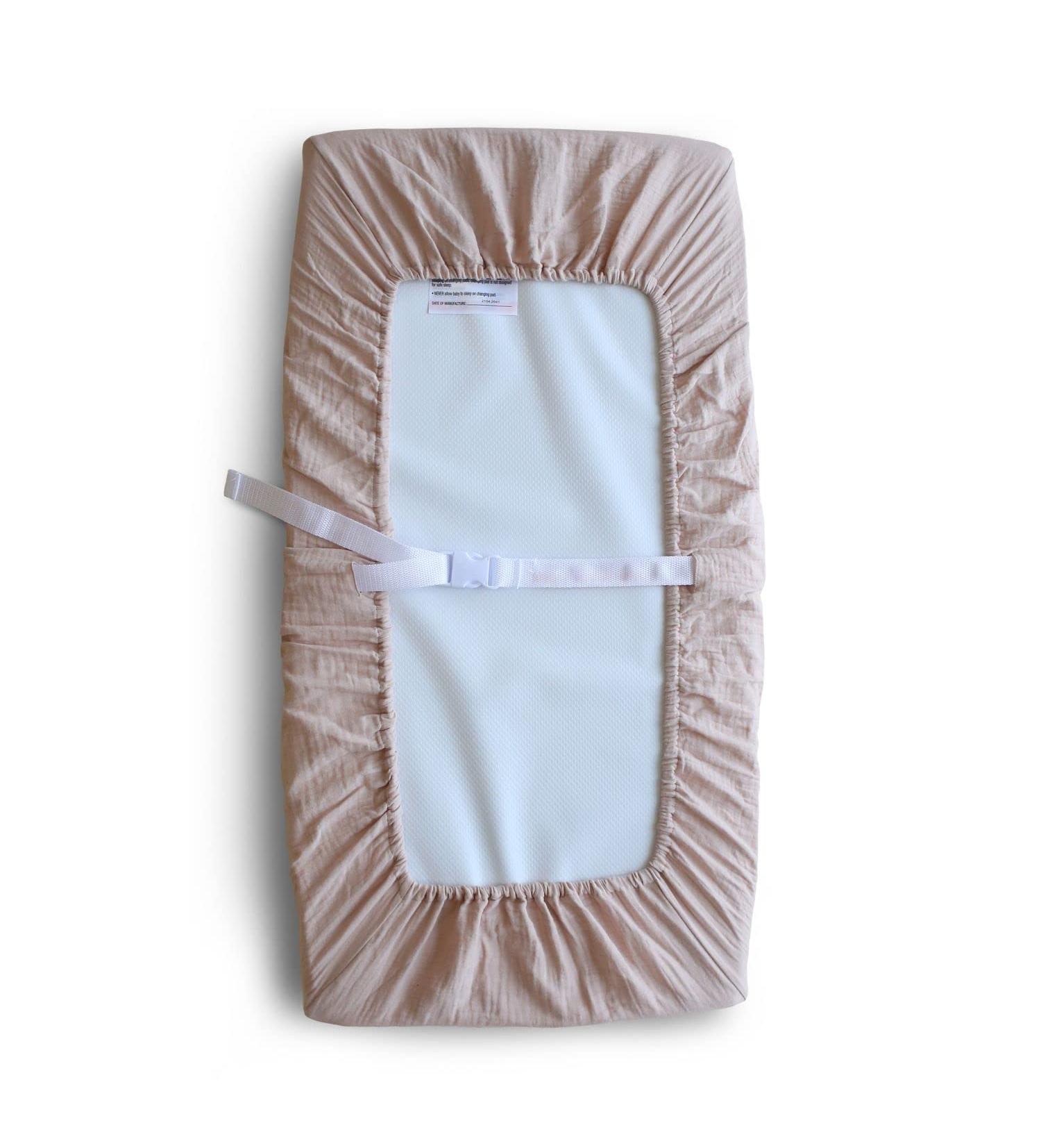 Mushie Extra Soft Muslin Fitted Changing Pad Cover | 100% Cotton | Breathable | Elastic Edges | 72x48x13cm | Blush - Buy Online on GoSupps.com