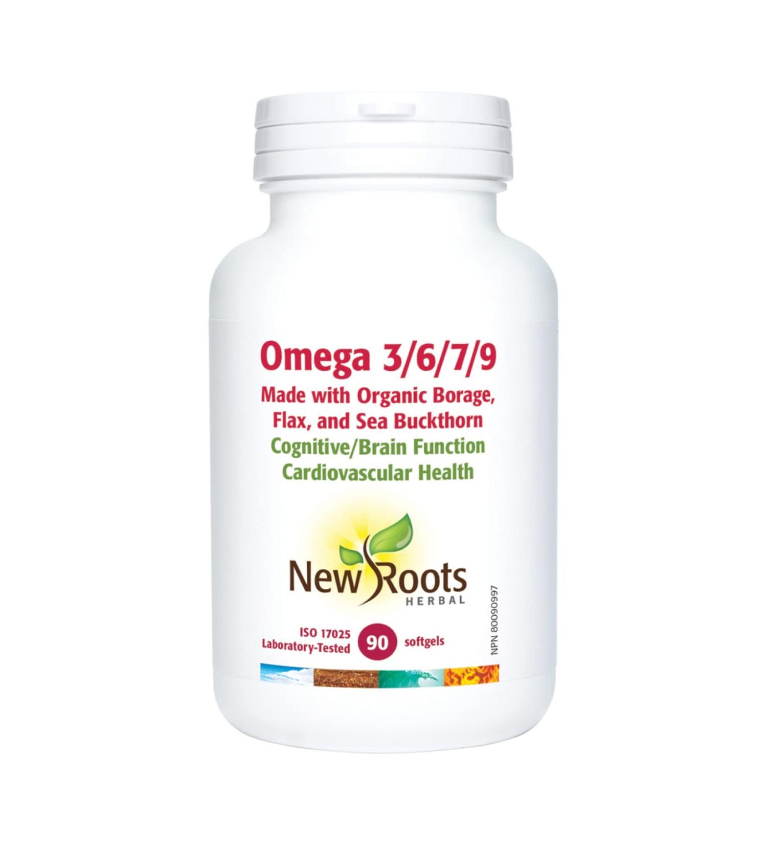 New Roots Herbal - Omega 3/6/7/9-180 softgels - Essential Fatty Acids - Made with Organic Borage Flax and Sea Buckthorn - Buy Online on GoSupps.com