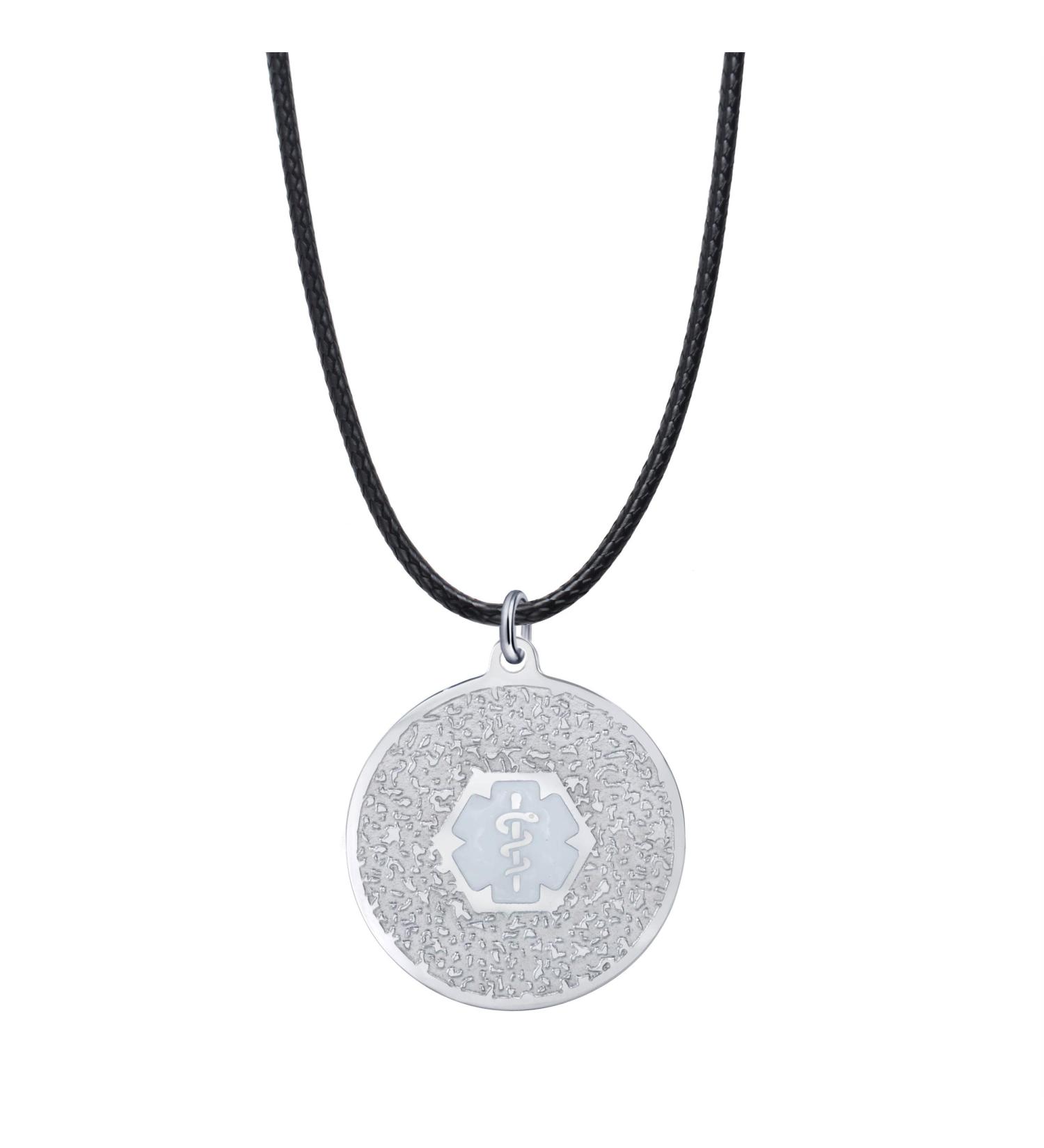 Shop MunsteryAid Medical Alert ID Necklace for Women - Engraved 316L Stainless Steel Emergency ID Dog Tag with Leather Cord - Buy Online on GoSupps.com