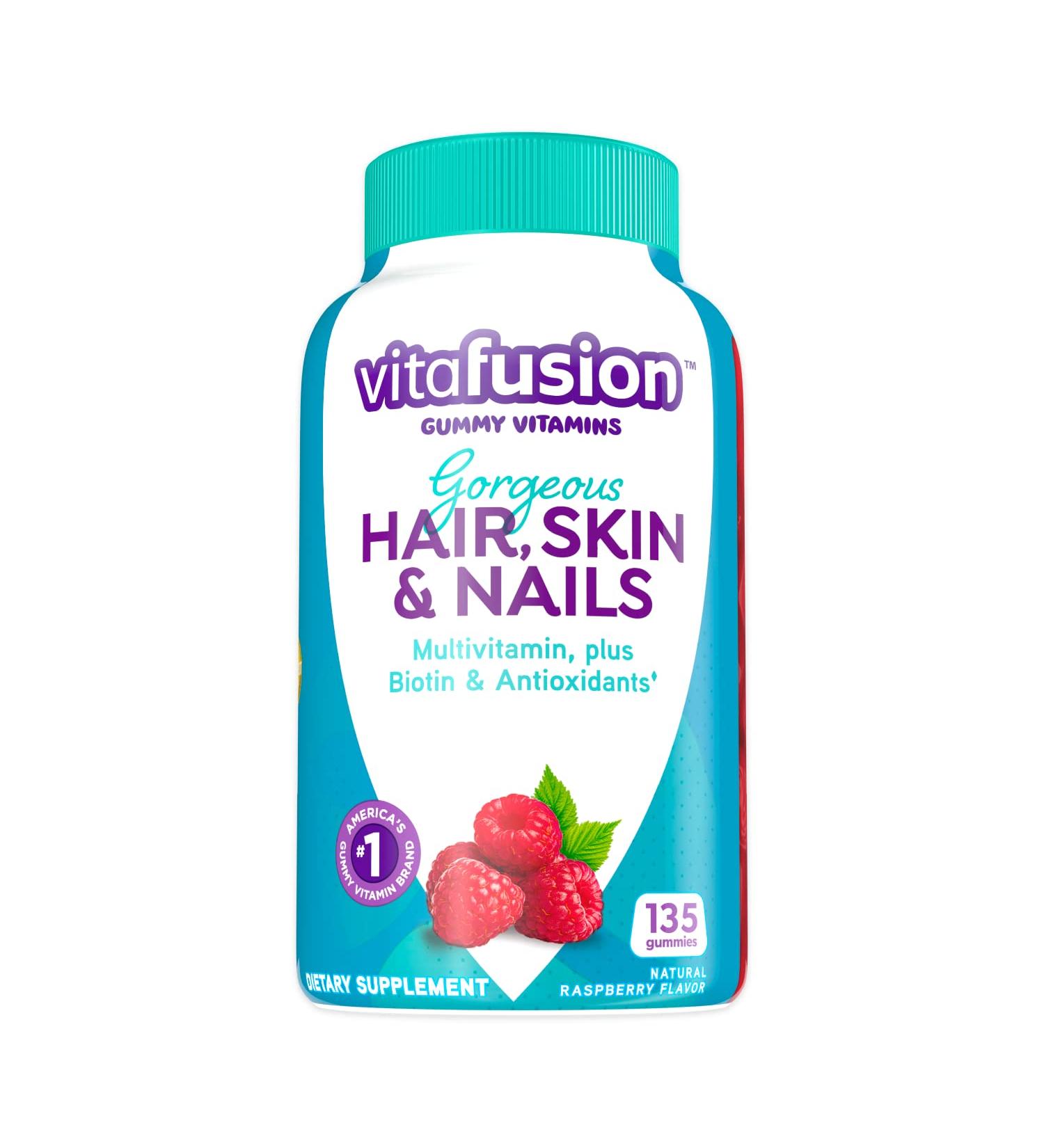 VitaFusion Gorgeous Hair Skin & Nails Gummies - Natural Raspberry 135 Count Multivitamin - Buy Online on GoSupps.com