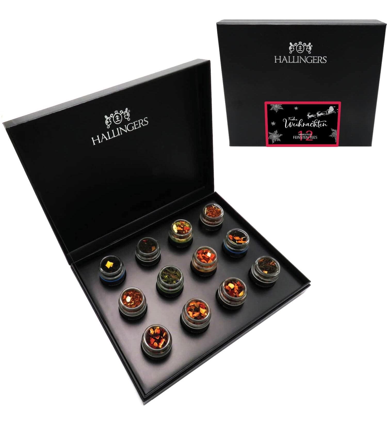 Hallingers Merry Christmas Tea Gift Set - 12 Vegan & Gluten-Free Varieties in Screw Glasses | Perfect for Mother's Day Father's Day & General Gifting - Buy Online on GoSupps.com