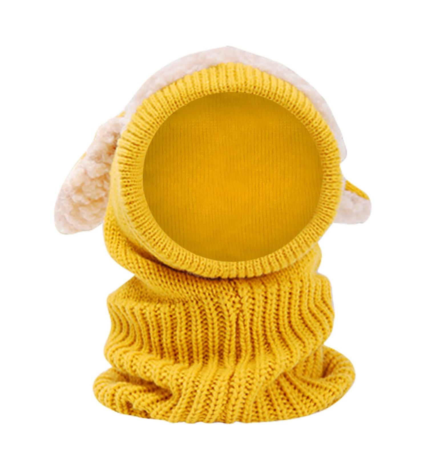 Baby Balaclava Kids Winter Hat Scarf with Double Pom Pom Design - Yellow - Buy Online on GoSupps.com