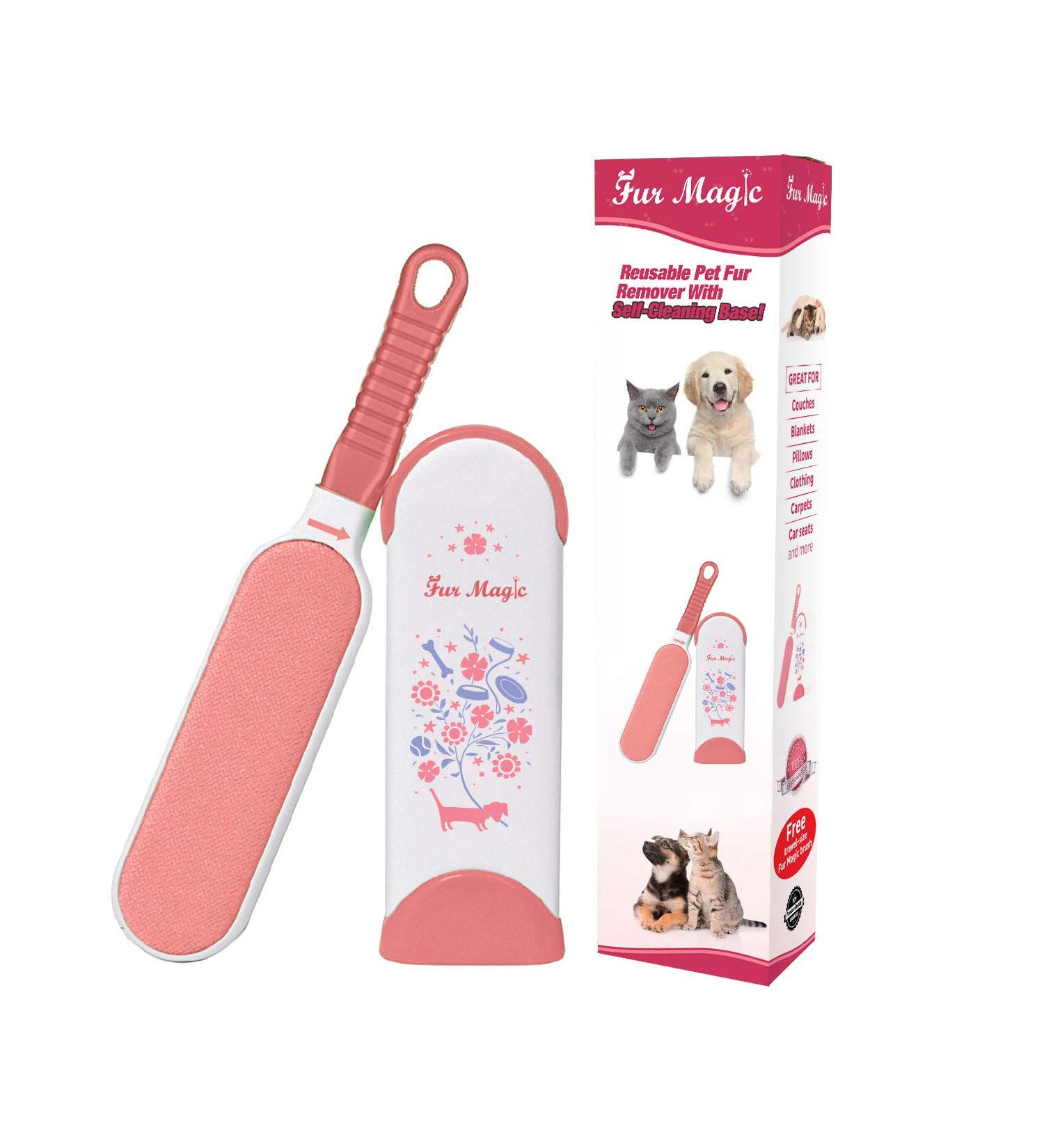 Fur Magic Pet Hair Remover Lint Brush - Self-Cleaning Base - Double-Sided Brush for Dog and Cat - Pink Limited Edition - Buy Online on GoSupps.com