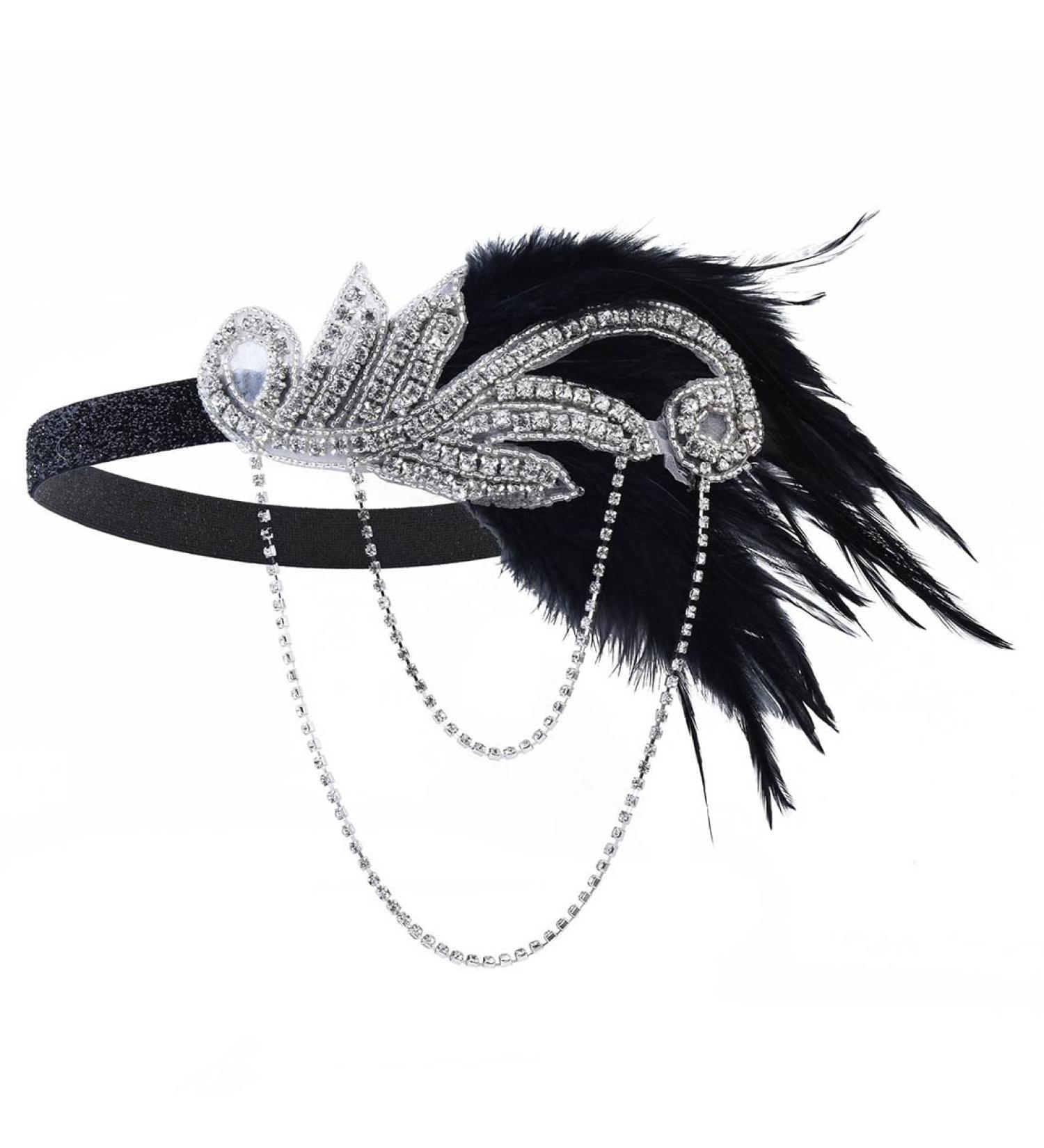 Prosy 1920's Masquerade Feather Headbands Ball Belt Hair Clips Musical Notes Crystal Wearing Gatsby Prom Party 20s Headdress for Women and Girls (Silver) - Buy Online on GoSupps.com