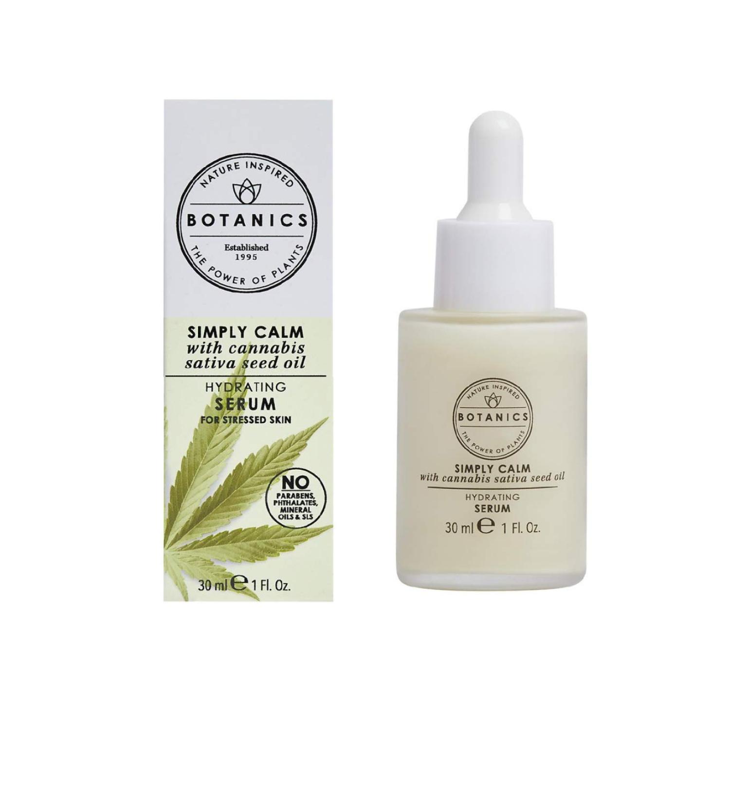 Botanics Simply Calm Hydrating Serum with Cannabis Sativa Seed Oil for Stressed Skin 1 Oz