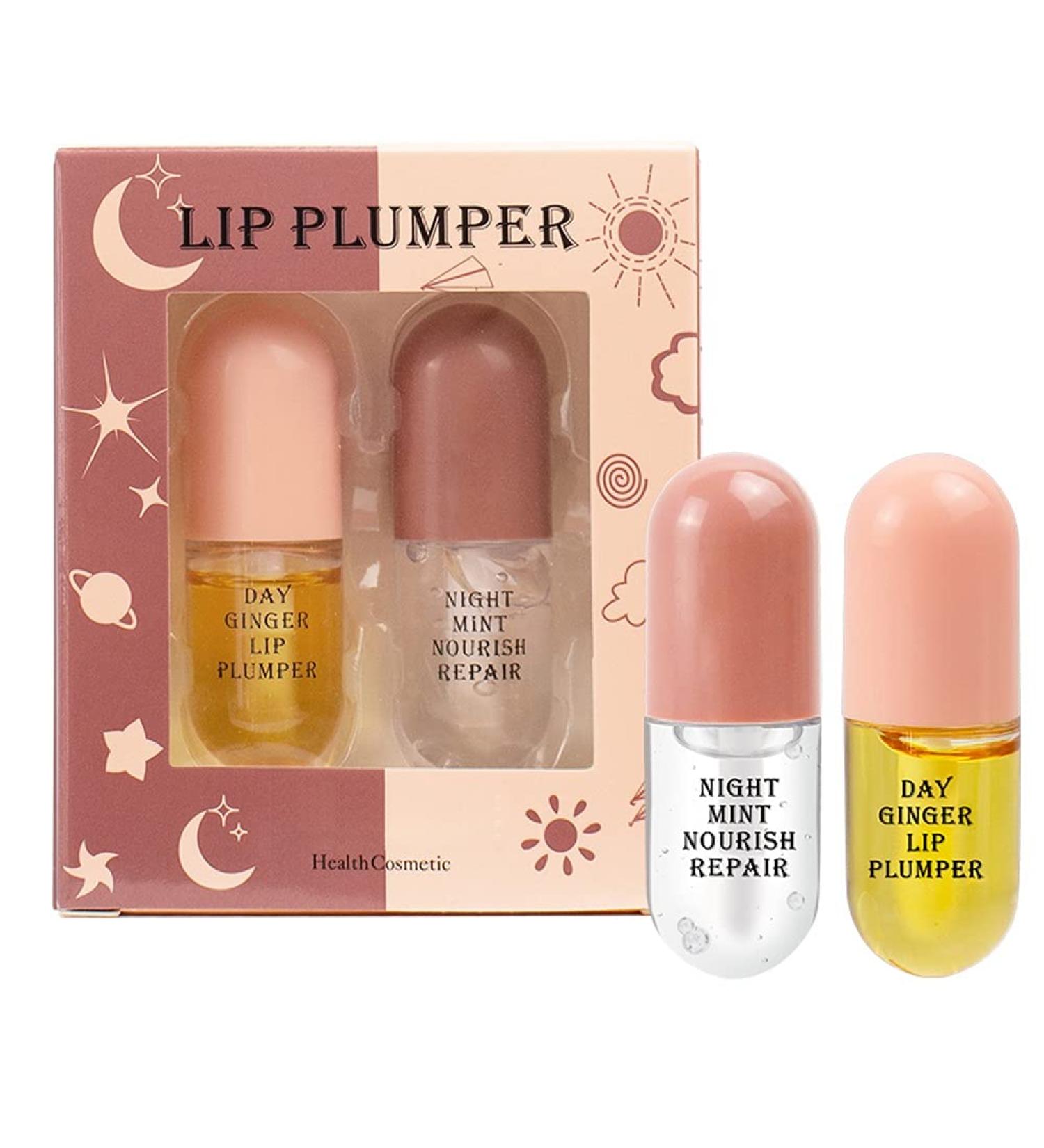 2-Piece Natural Lip Plumper Set - Day & Night Lip Serum with Plant Extracts for Fuller Hydrated Lips | Lip Maximizer & Gloss - Buy Online on GoSupps.com