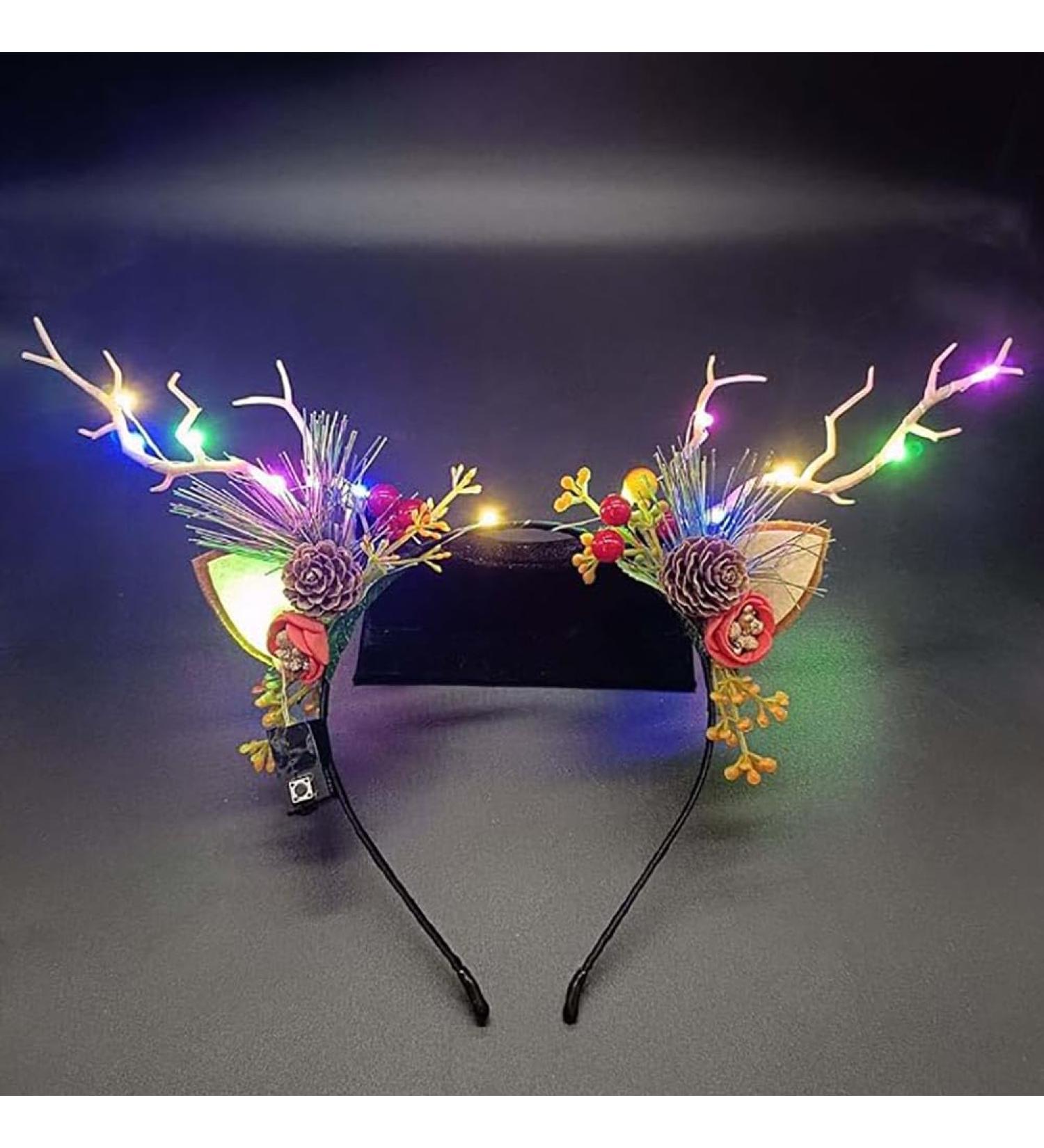 Clataly LED Light up Headband Glowing Reindeer Antlers Hair Accessories Luminous Tiara Christmas Party Hair Hoop Feather Headwear for Women Girls (Color light A) - Buy Online on GoSupps.com
