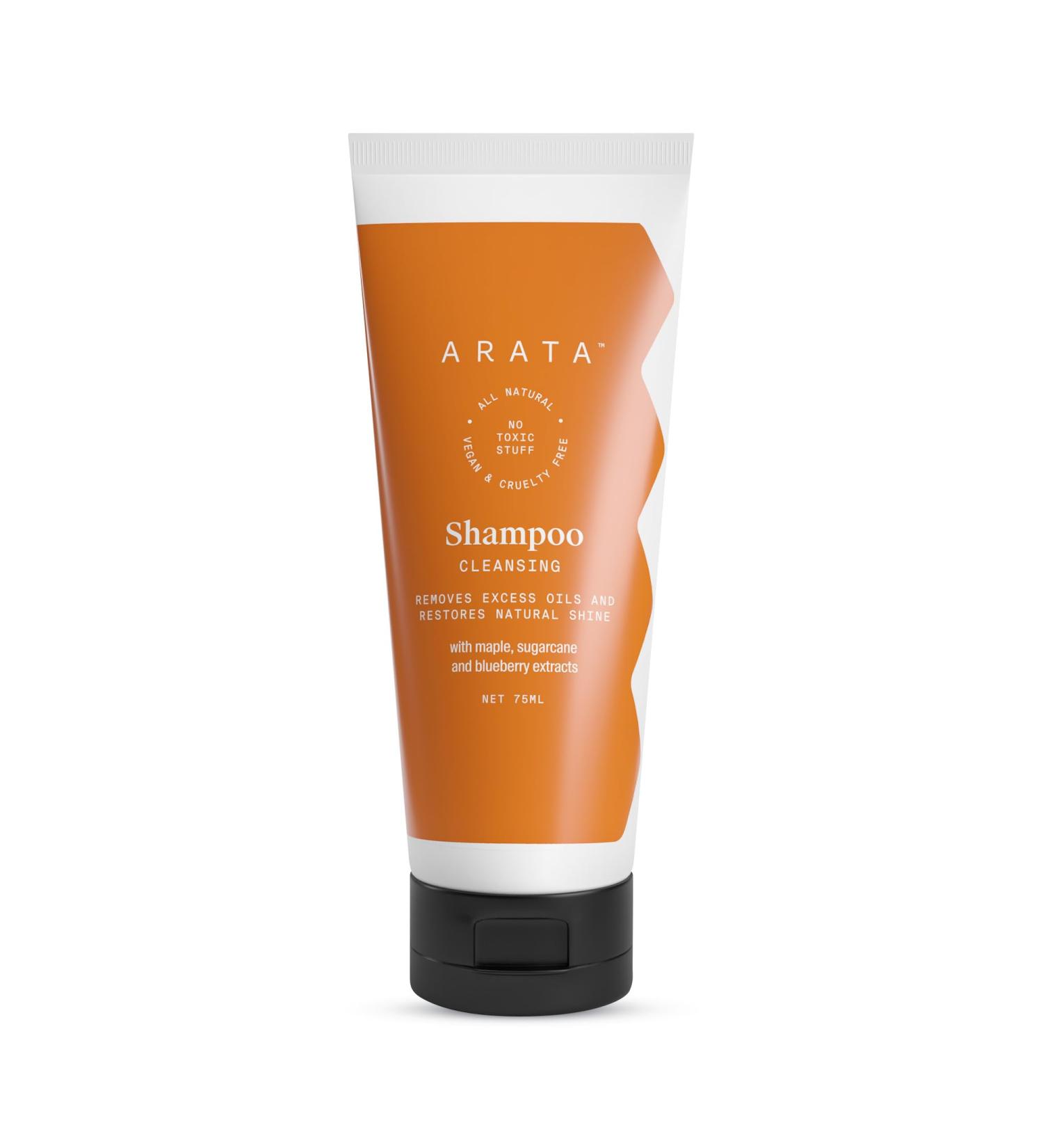 Arata Natural Oil Control Cleansing Shampoo - All-Natural Vegan & Cruelty-Free | Maple Sugarcane & Blueberry Extracts | Oil Removal & Shine Restoration - 75 ML - Buy Online on GoSupps.com