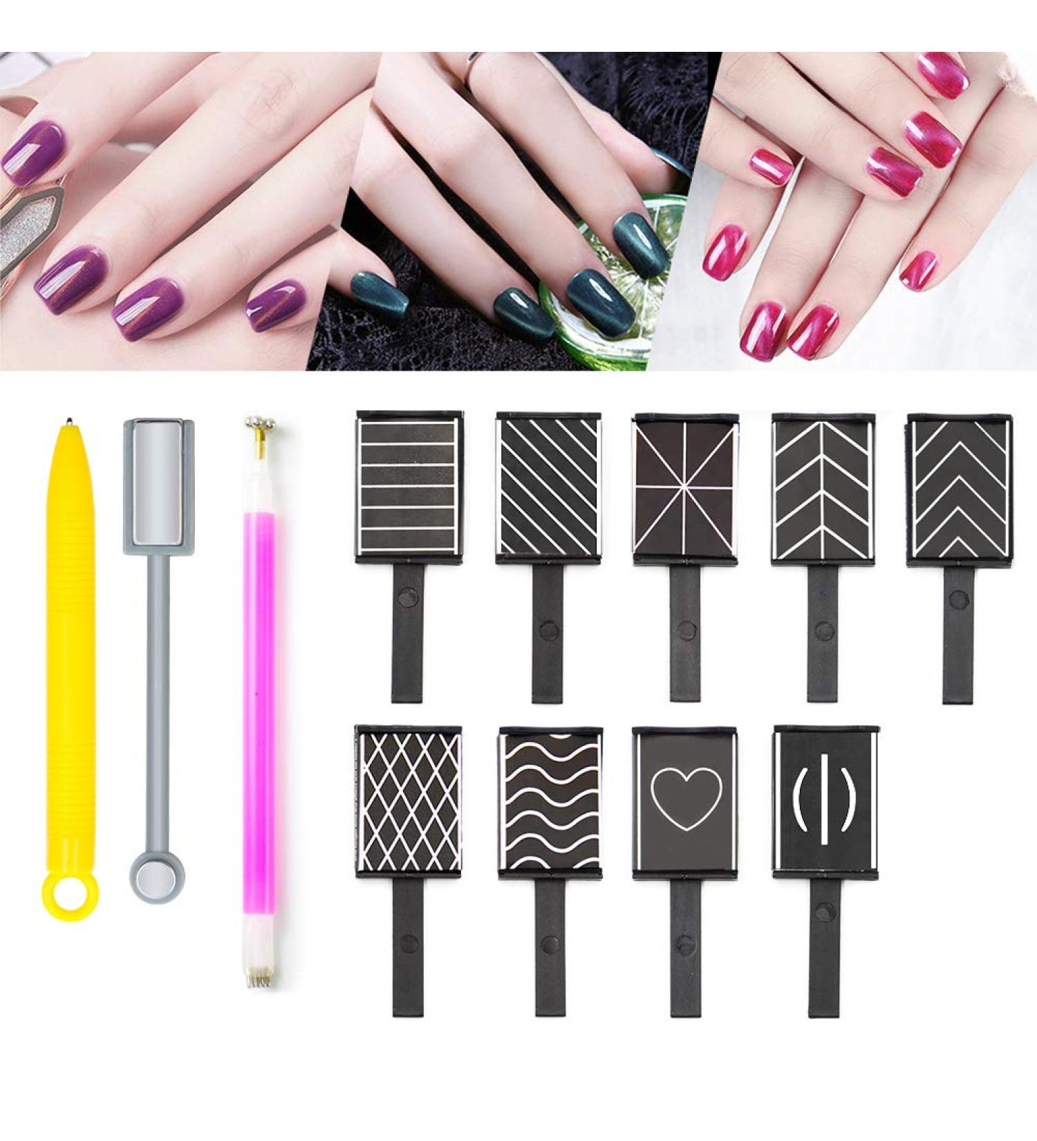 12-Piece Nail Magnet Tool - Super Strong Double-Head Cat Eye Magnet Stick for 3D Nail Art - Flower Design DIY Cat Eye Effect Plate - Manicure Tool - Buy Online on GoSupps.com