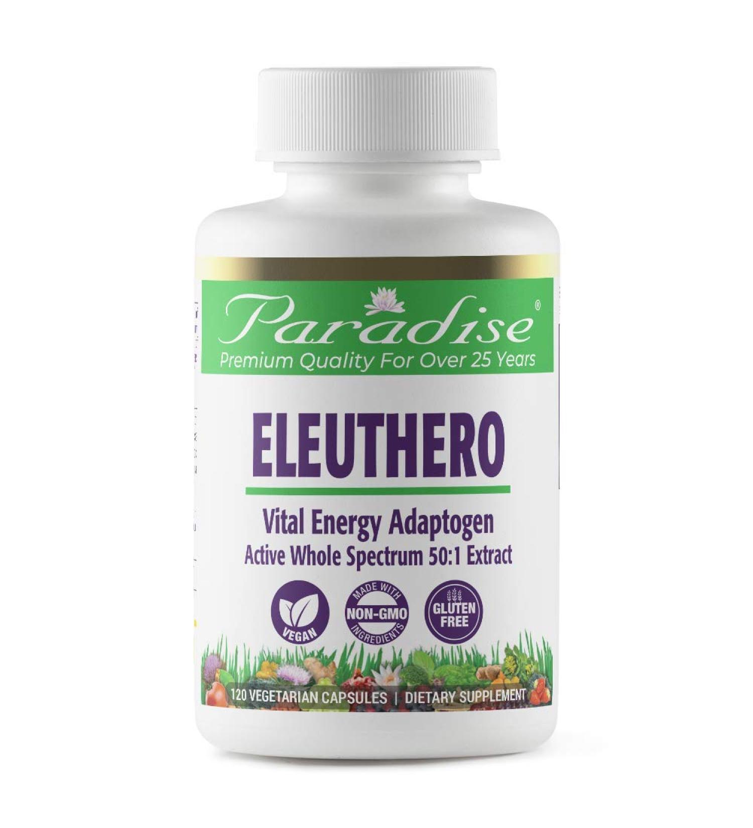 Paradise Herbs Eleuthero - 120 Vegetarian Capsules for Energy & Wellness - Buy Online on GoSupps.com