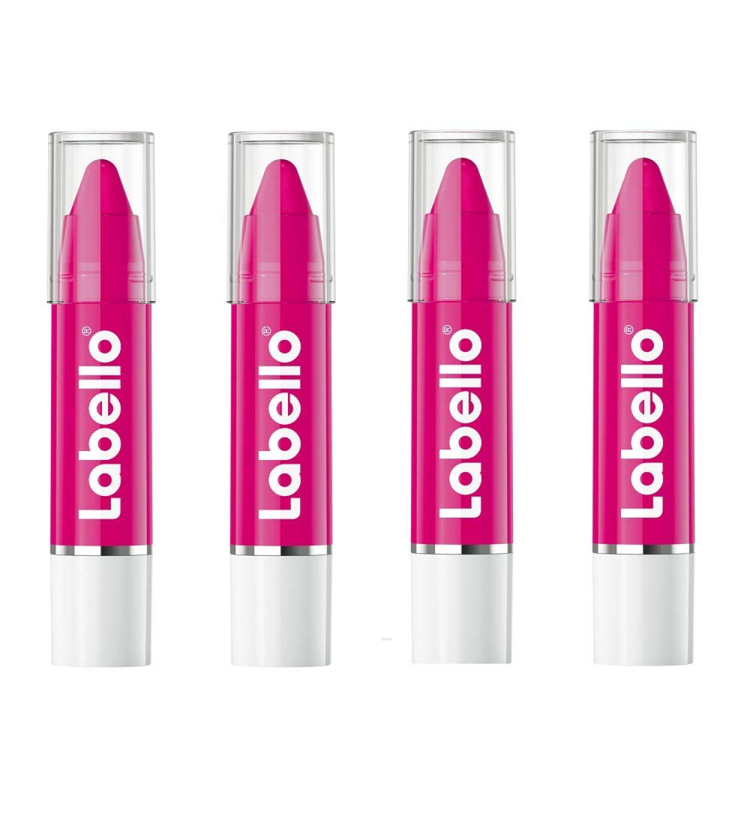 Beiersdorf Labello Crayon Lipstick Hot Pink 4 x 3 g lip balm with natural oils moisturizing nourishing glossy fuchsia - Buy Online on GoSupps.com