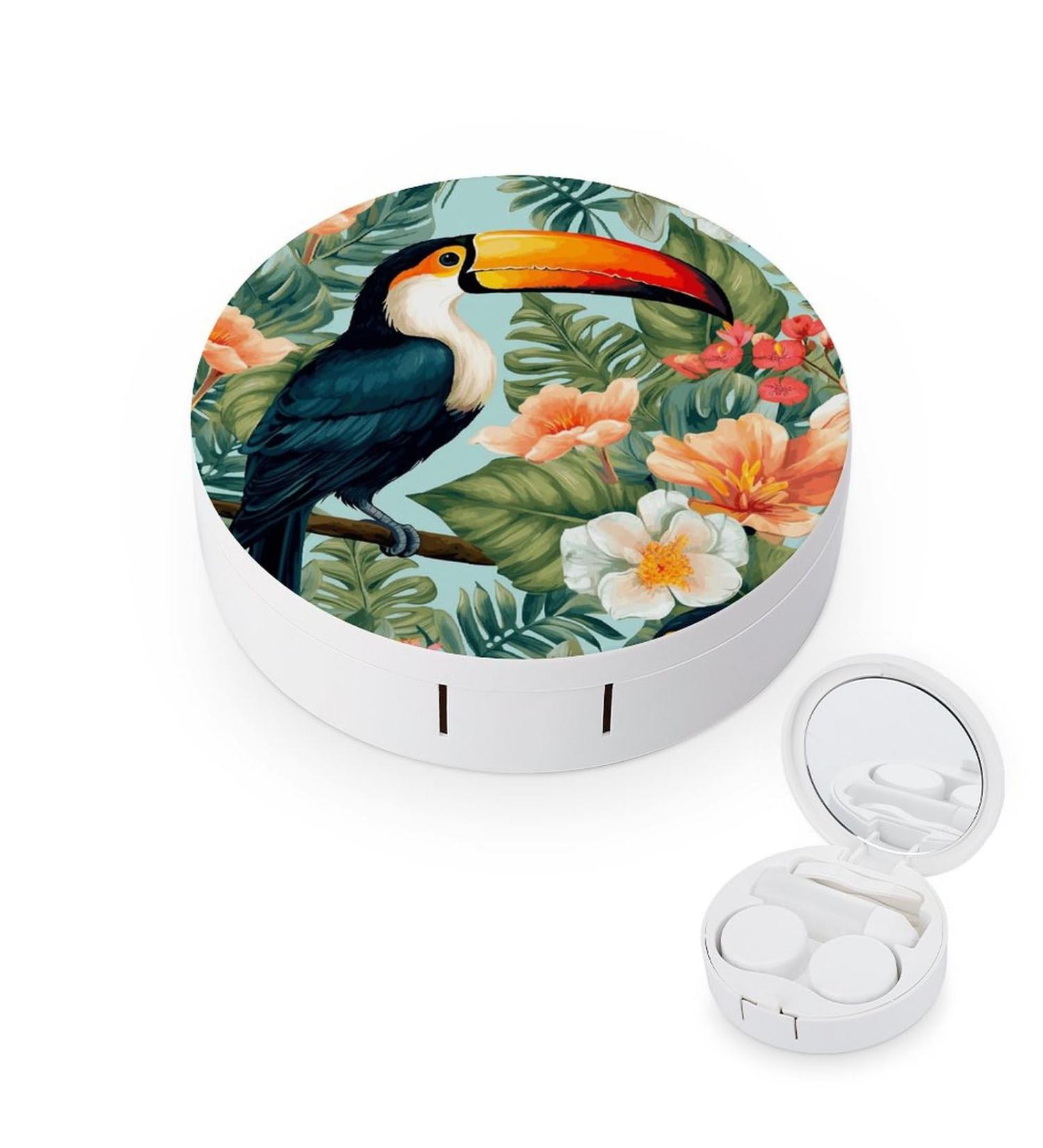 Shop Tropical Flower Bird Contact Lens Case - Portable Travel Storage Box for Easy Lens Care - Buy Online on GoSupps.com