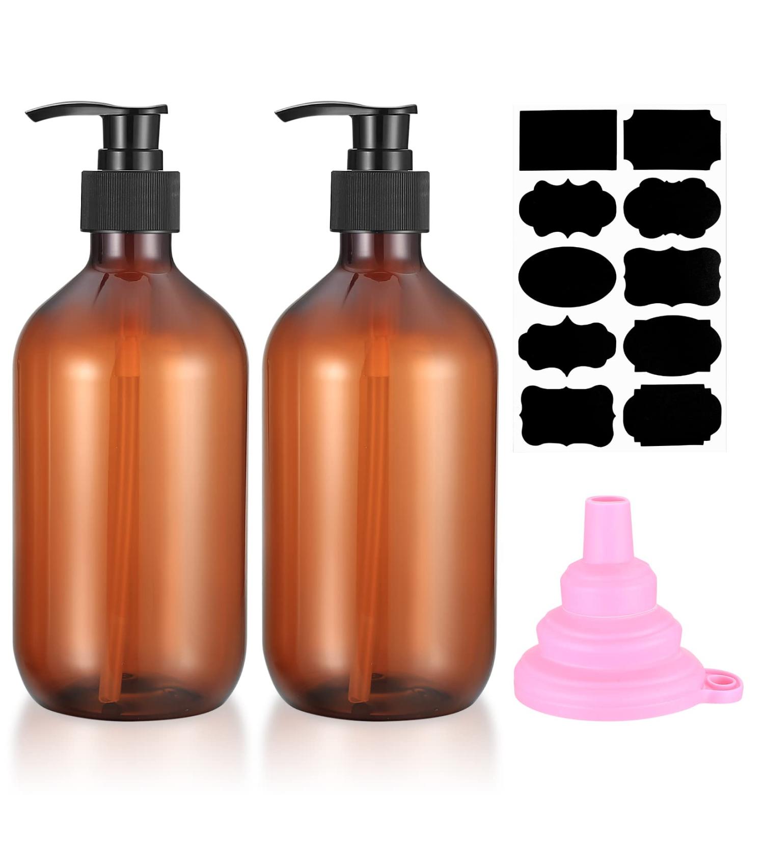 2 Pack 500ml Shampoo Bottles - Refillable Pumping Bottles for Shower Gel & Lotion with Funnels & Labels - Ideal for Home & Travel - Buy Online on GoSupps.com